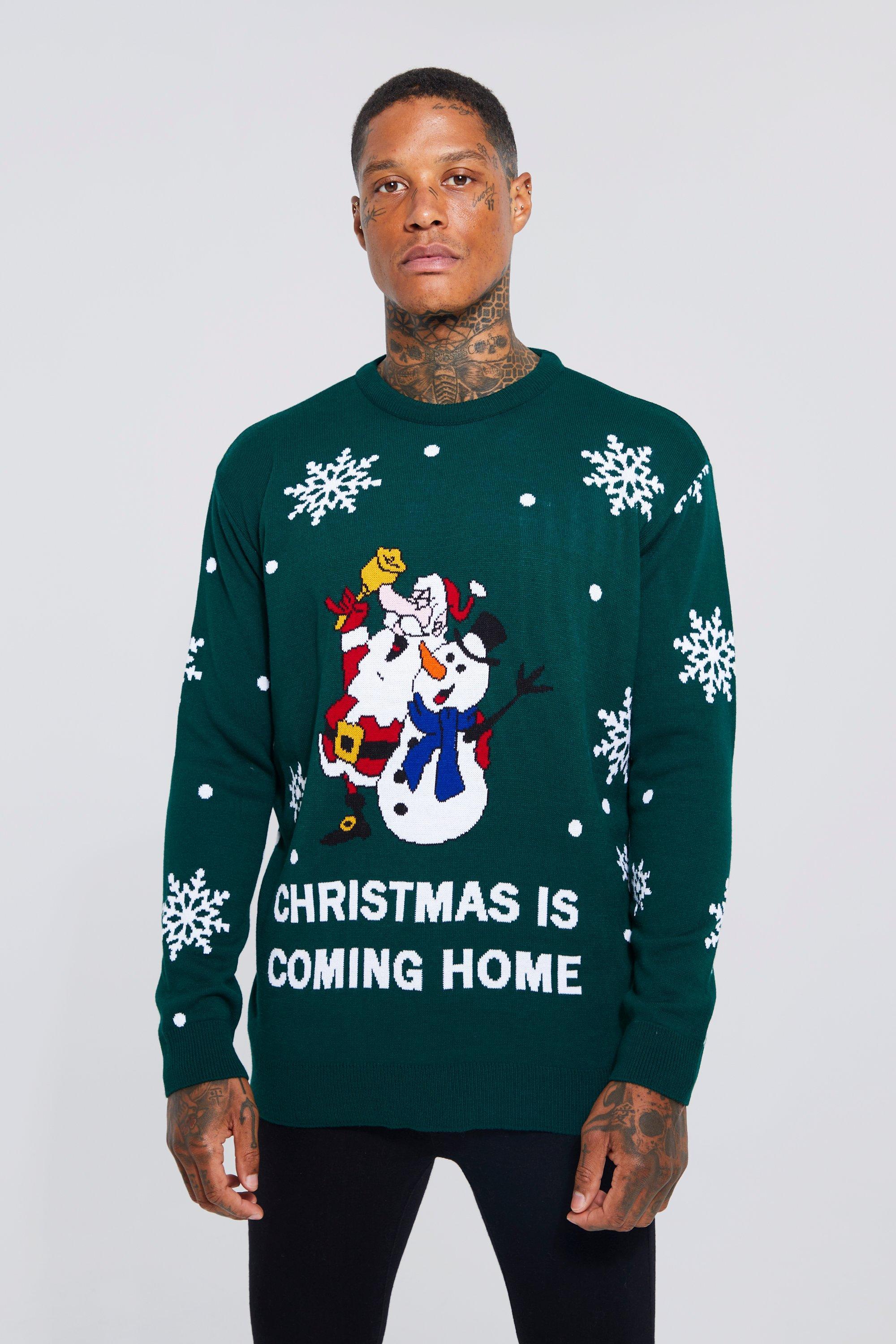 BoohooMAN Christmas Is Coming Home Football Christmas Sweater in Green for  Men | Lyst