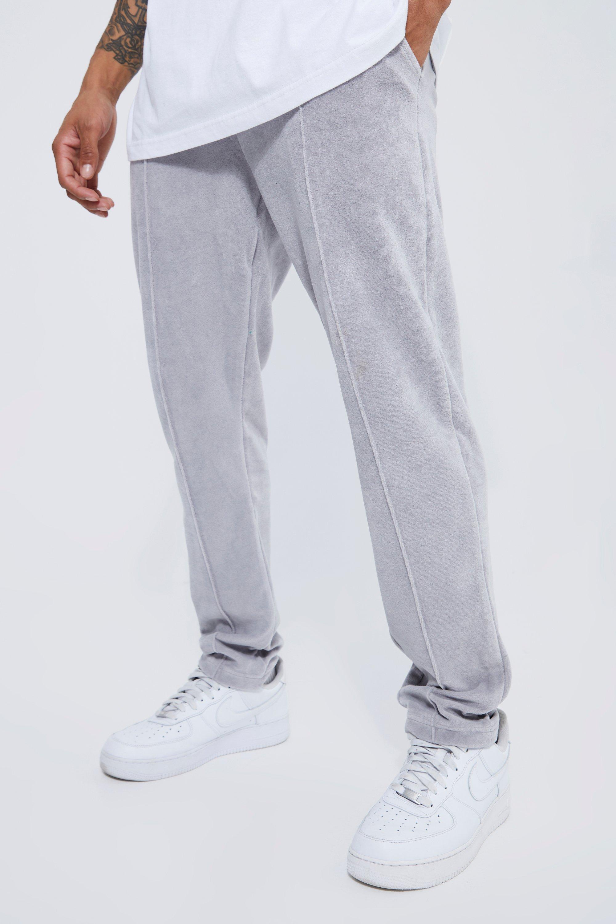 BoohooMAN Skinny Fit Velour Pintuck Jogger in Blue for Men | Lyst