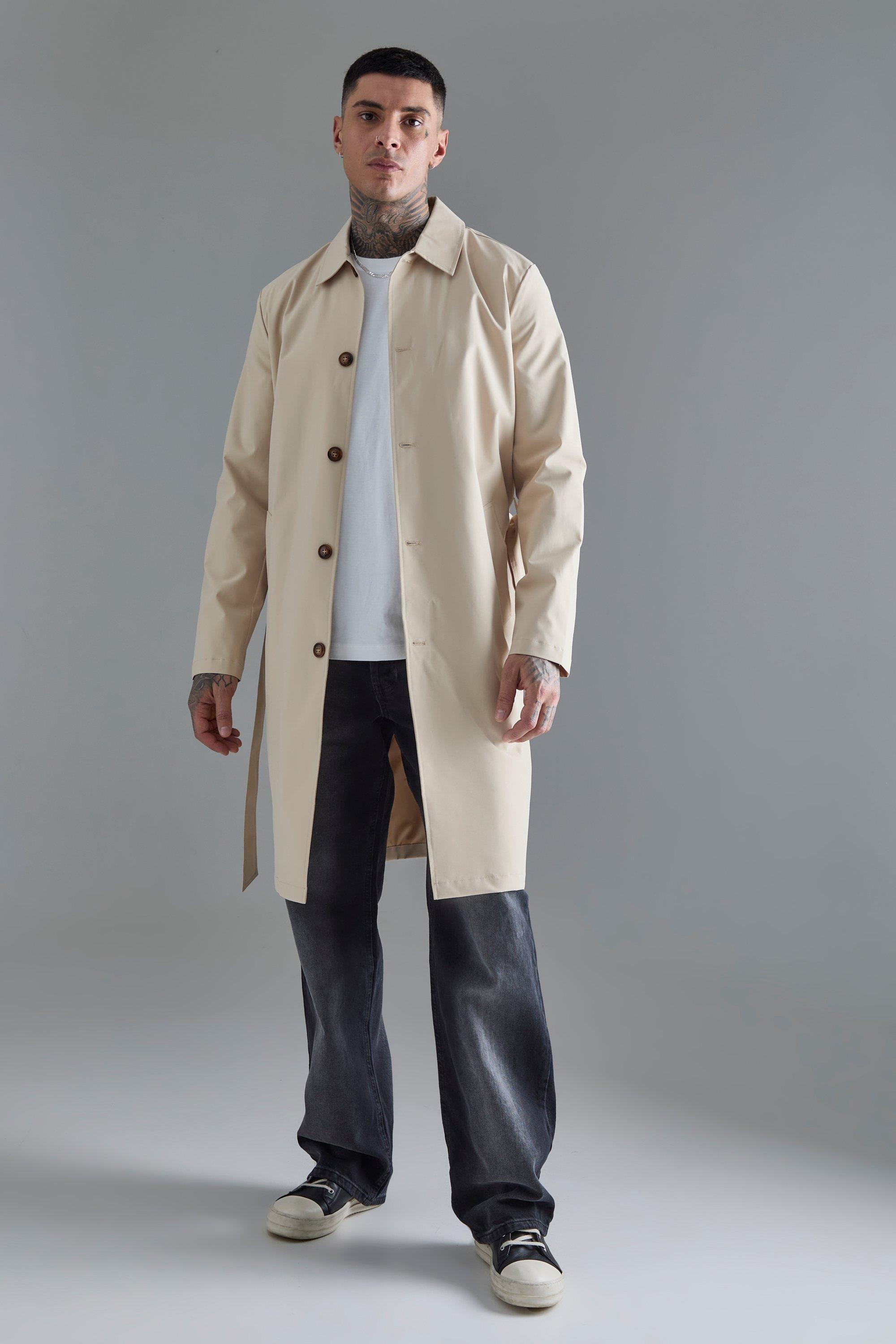 BoohooMAN Tall Classic Belted Trench Coat in Gray for Men Lyst