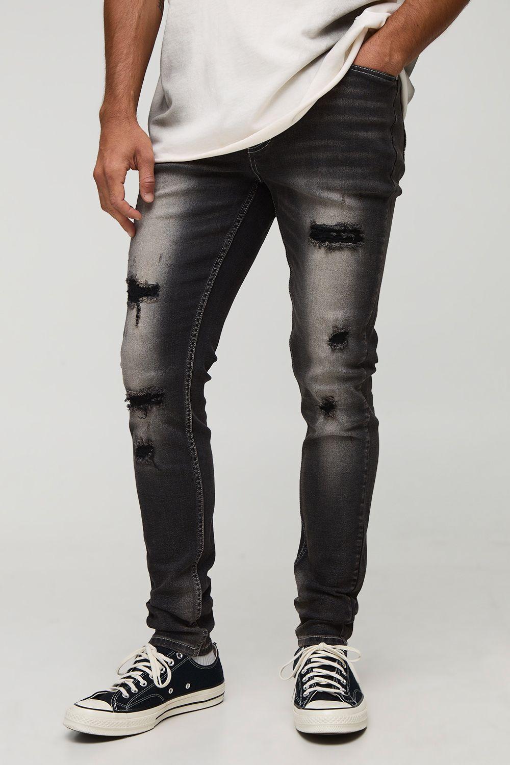 Boohooman Mens Black Jeans Paint Splatter BoohooMAN Skinny Jeans