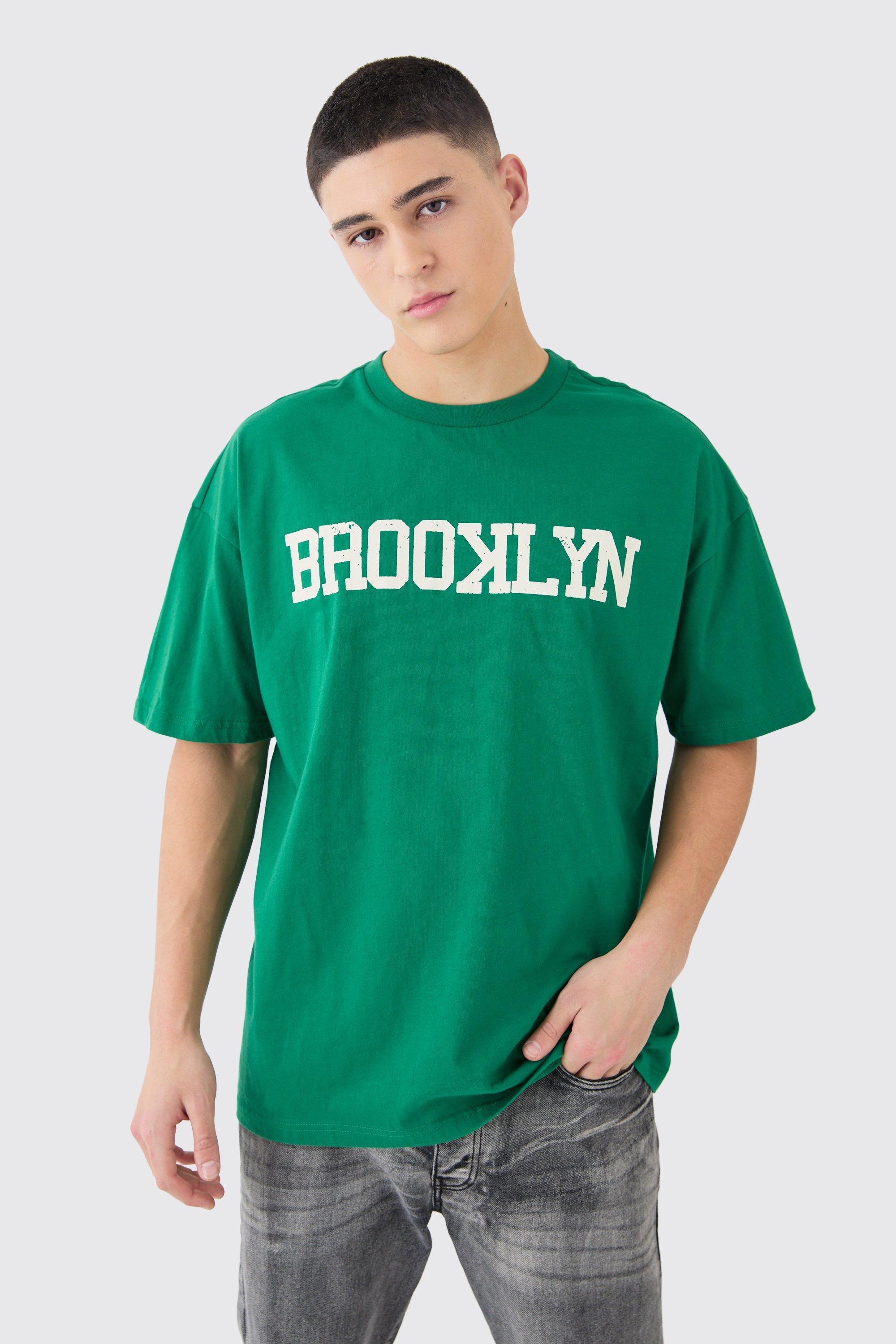 BoohooMAN Oversized Brooklyn Varsity T shirt in Green for Men