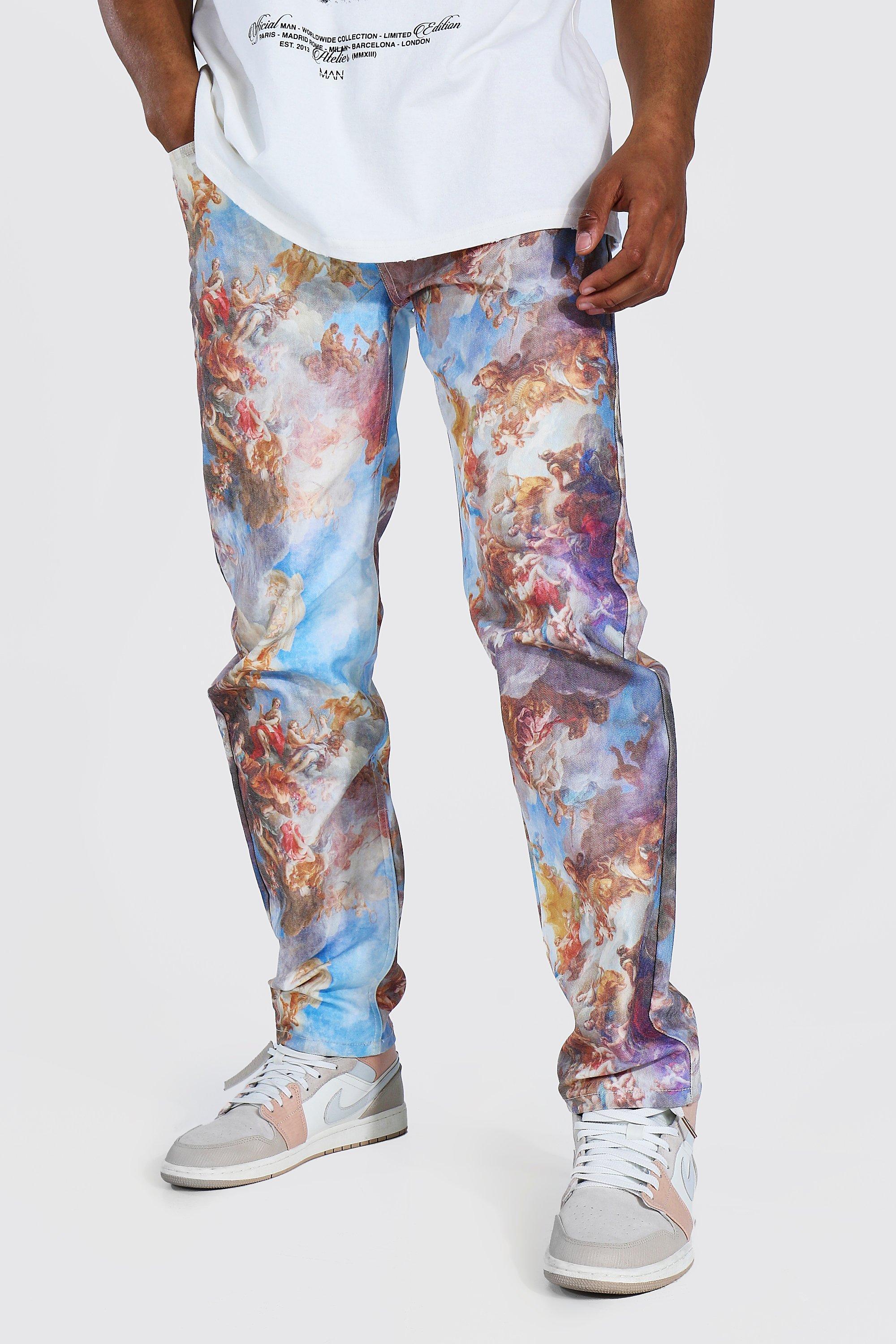 BoohooMAN Denim Relaxed Fit Renaissance All Over Print Jeans in Blue for  Men | Lyst