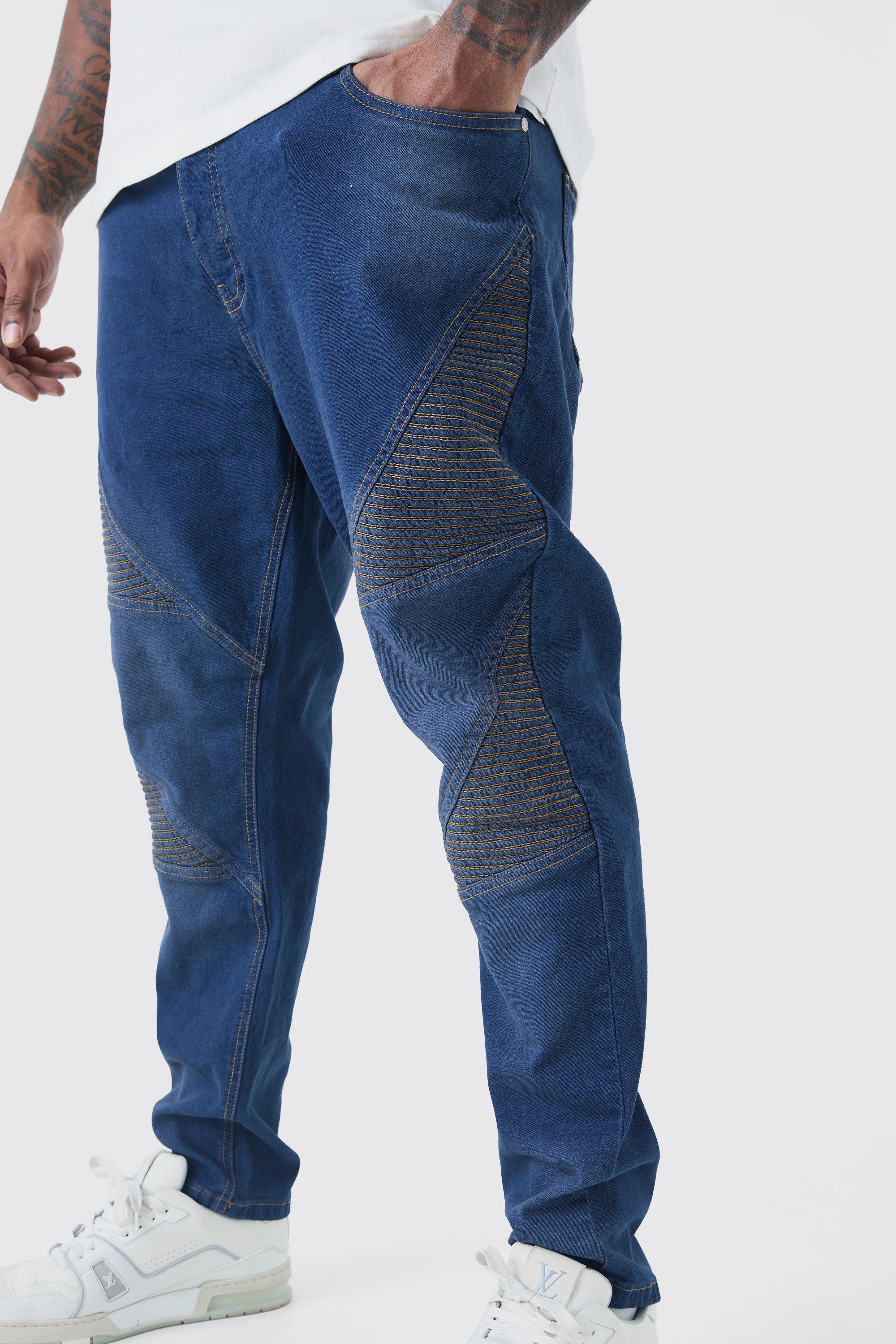 BoohooMAN Plus Stretch Skinny Over Dyed Biker Jean in Blue for Men