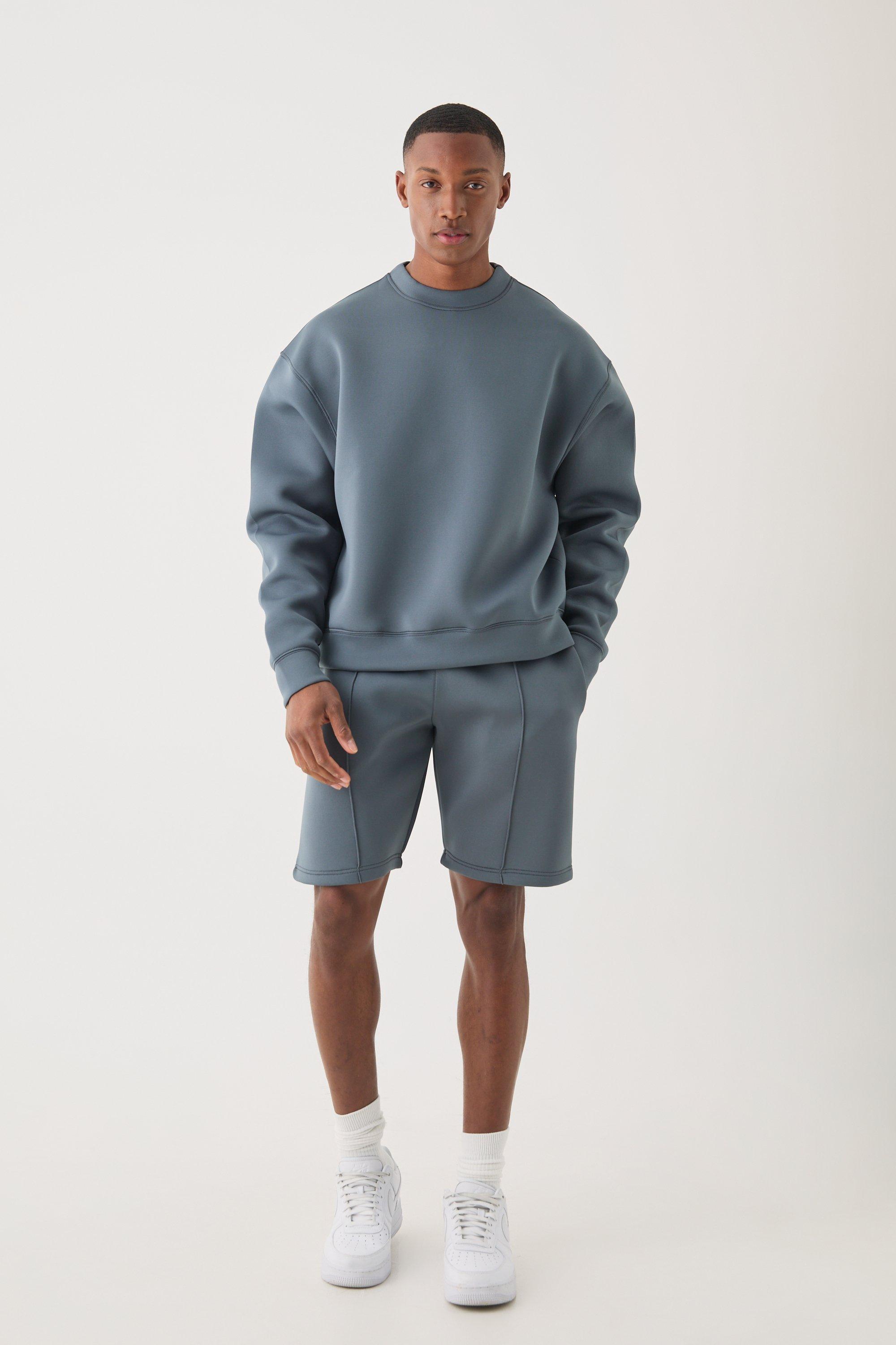 BoohooMAN Oversized Boxy Bonded Scuba Sweater Short Tracksuit in Blue for Men Lyst UK