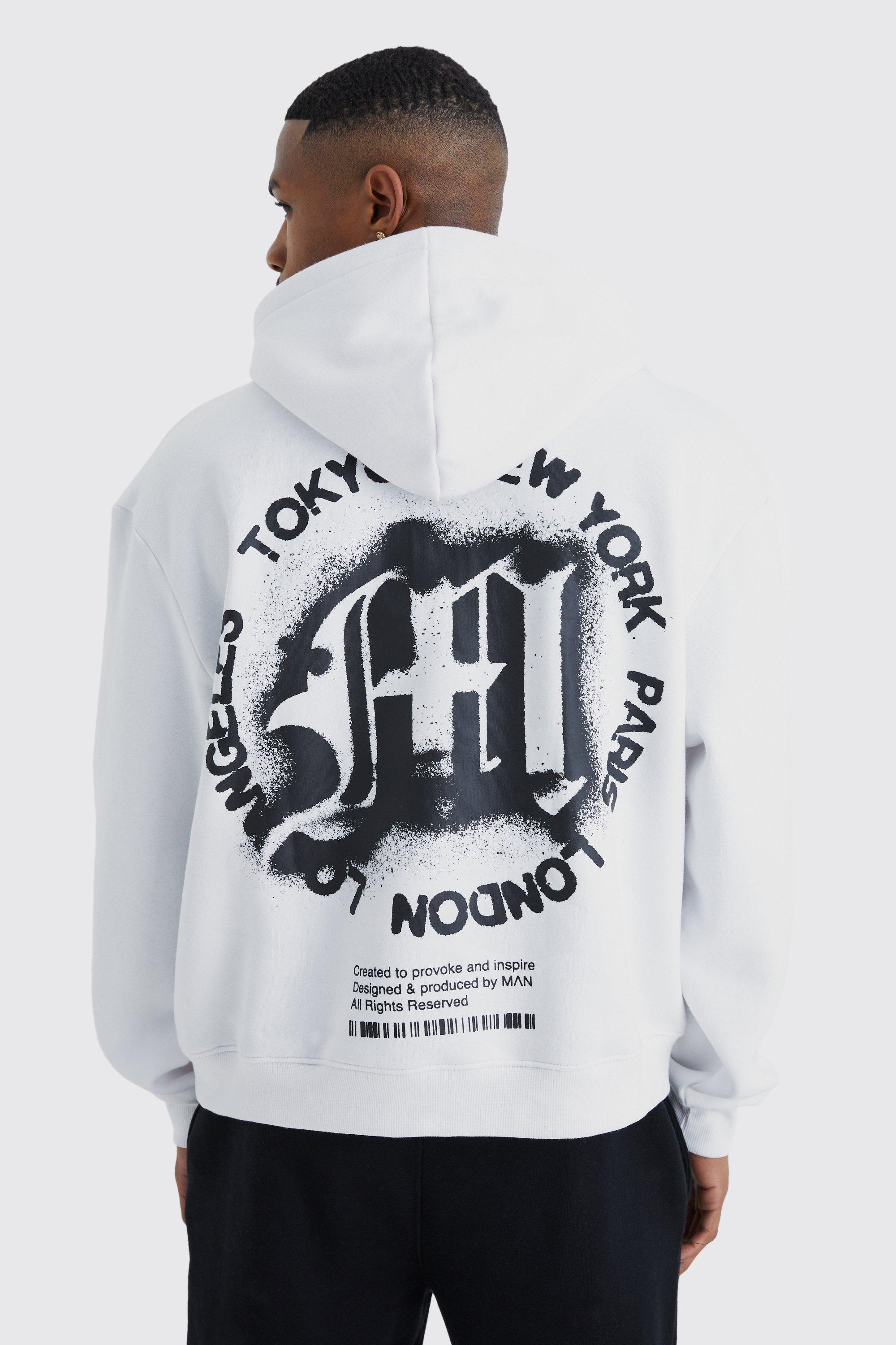 Boohooman hoodie with online man print in white