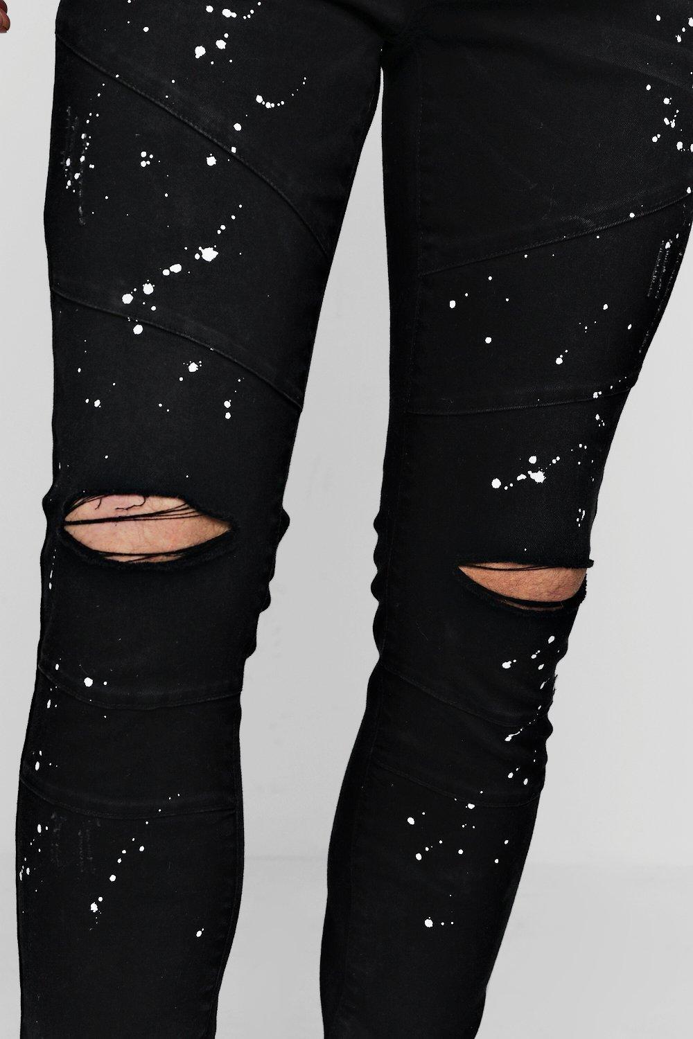 Boohoo Denim Skinny Fit Panelled Jeans With Paint Splatter in Black for Men  - Lyst