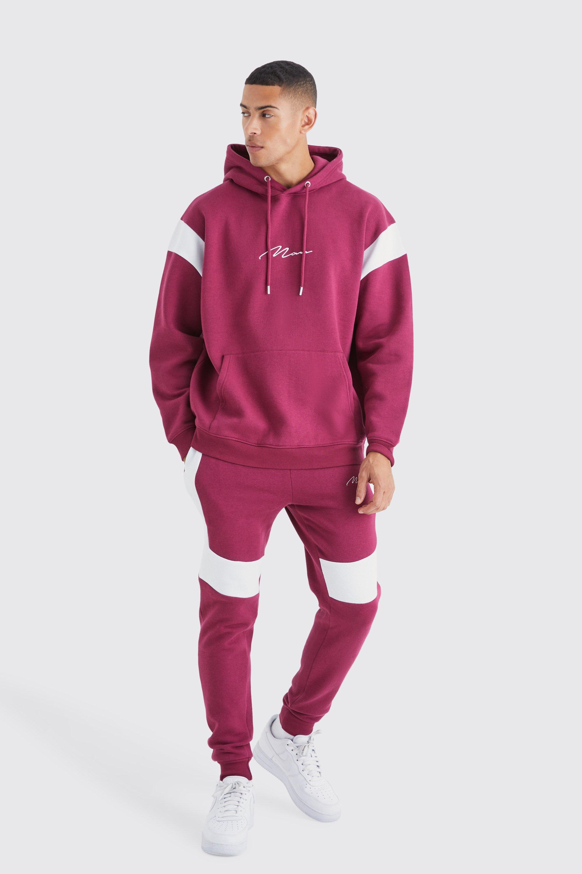 Boohooman red hotsell tracksuit
