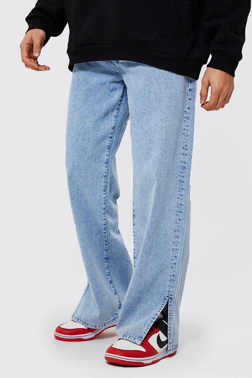 BoohooMAN Denim Relaxed Fit Rigid Baggy Split Hem Jeans in Ice Blue (Blue)  for Men | Lyst Australia