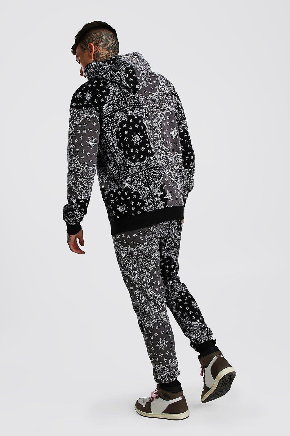 BoohooMAN Bandana Patch Printed Hooded 