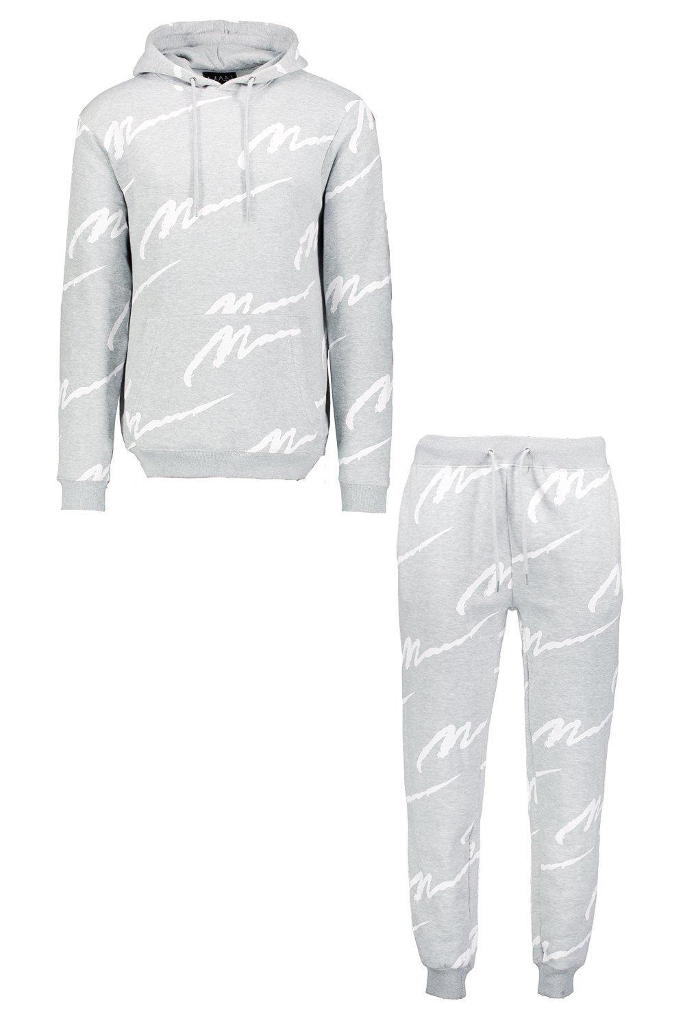 BoohooMAN All Over Man Printed Hooded Tracksuit in Gray for Men - Lyst