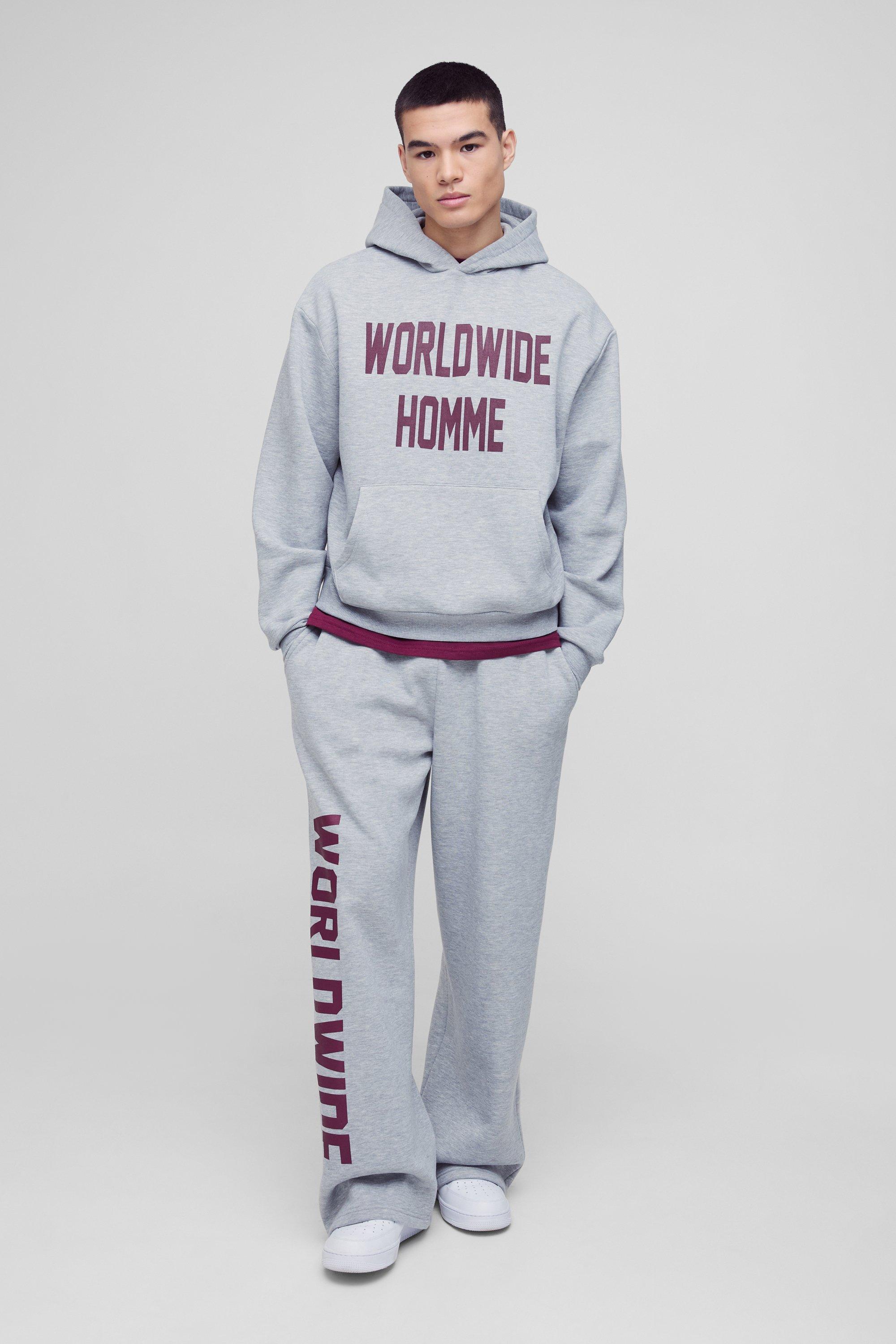 Grey All Over Man Print Hooded Tracksuit BoohooMAN Oversized