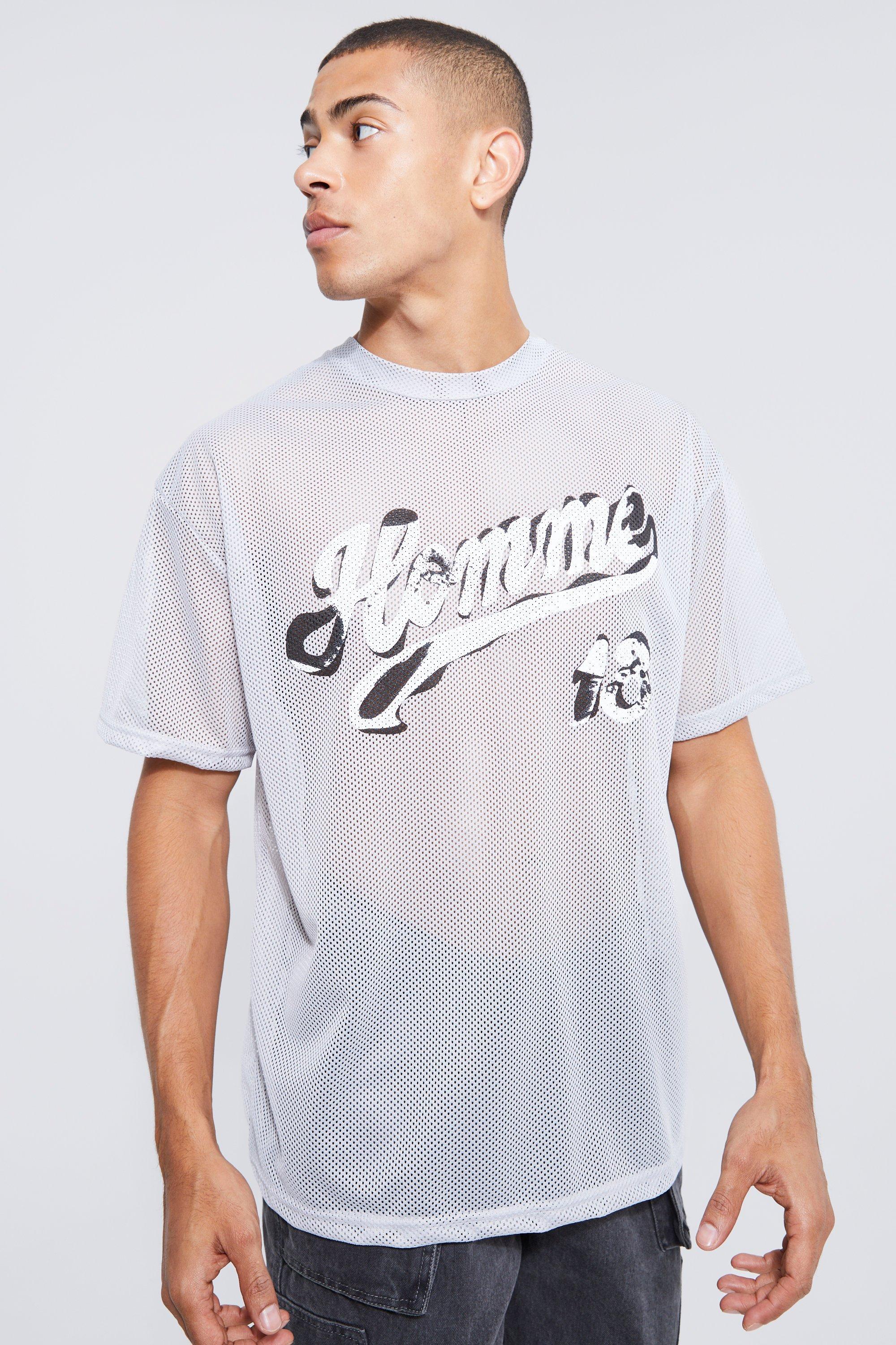 BoohooMAN Oversize Mesh T-Shirt mit Vintage Homme Print in Weiß für Herren  | Lyst DE