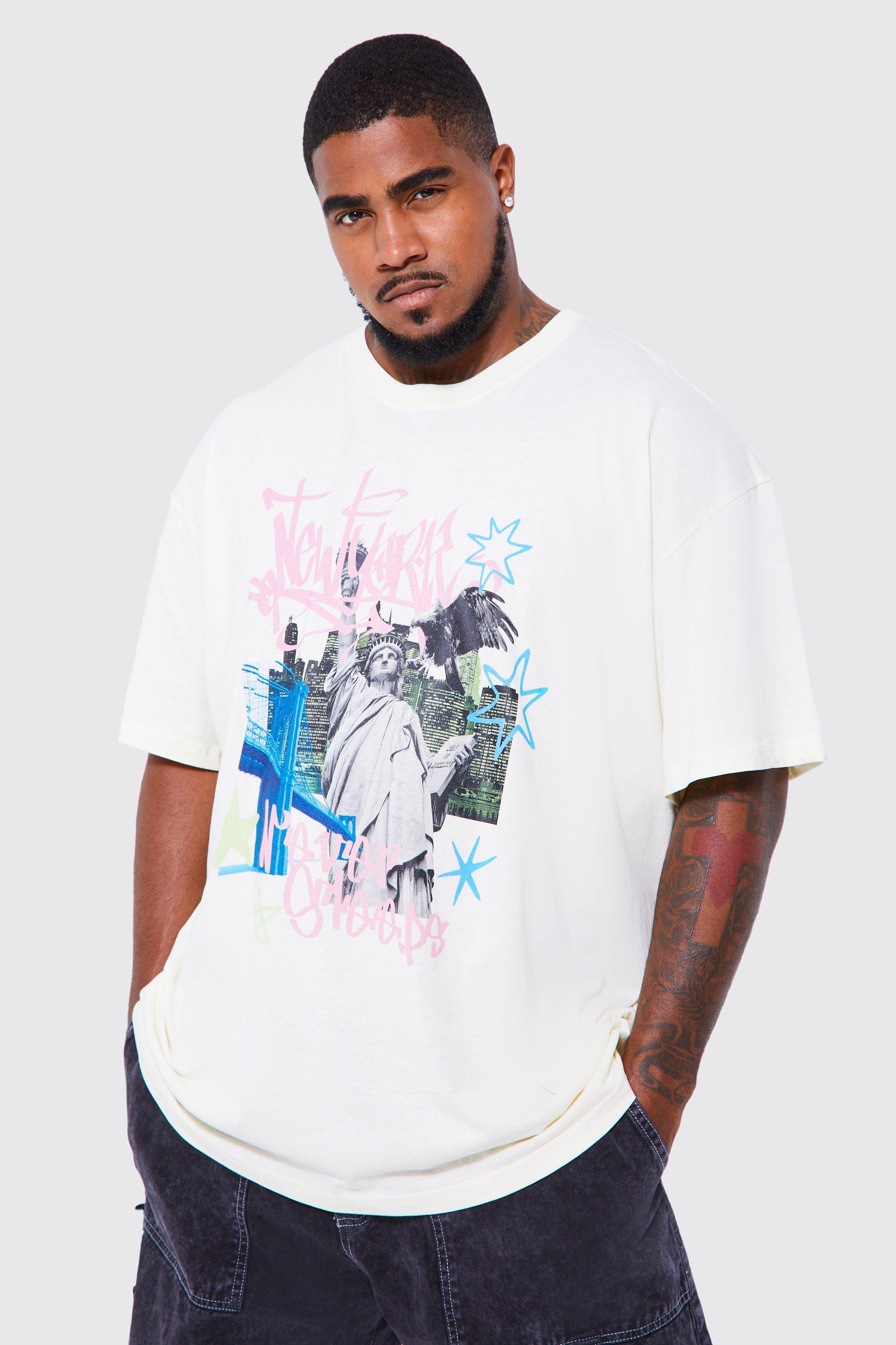 boohooMAN Plus Size Oversized Rose Back Graphic T-Shirt