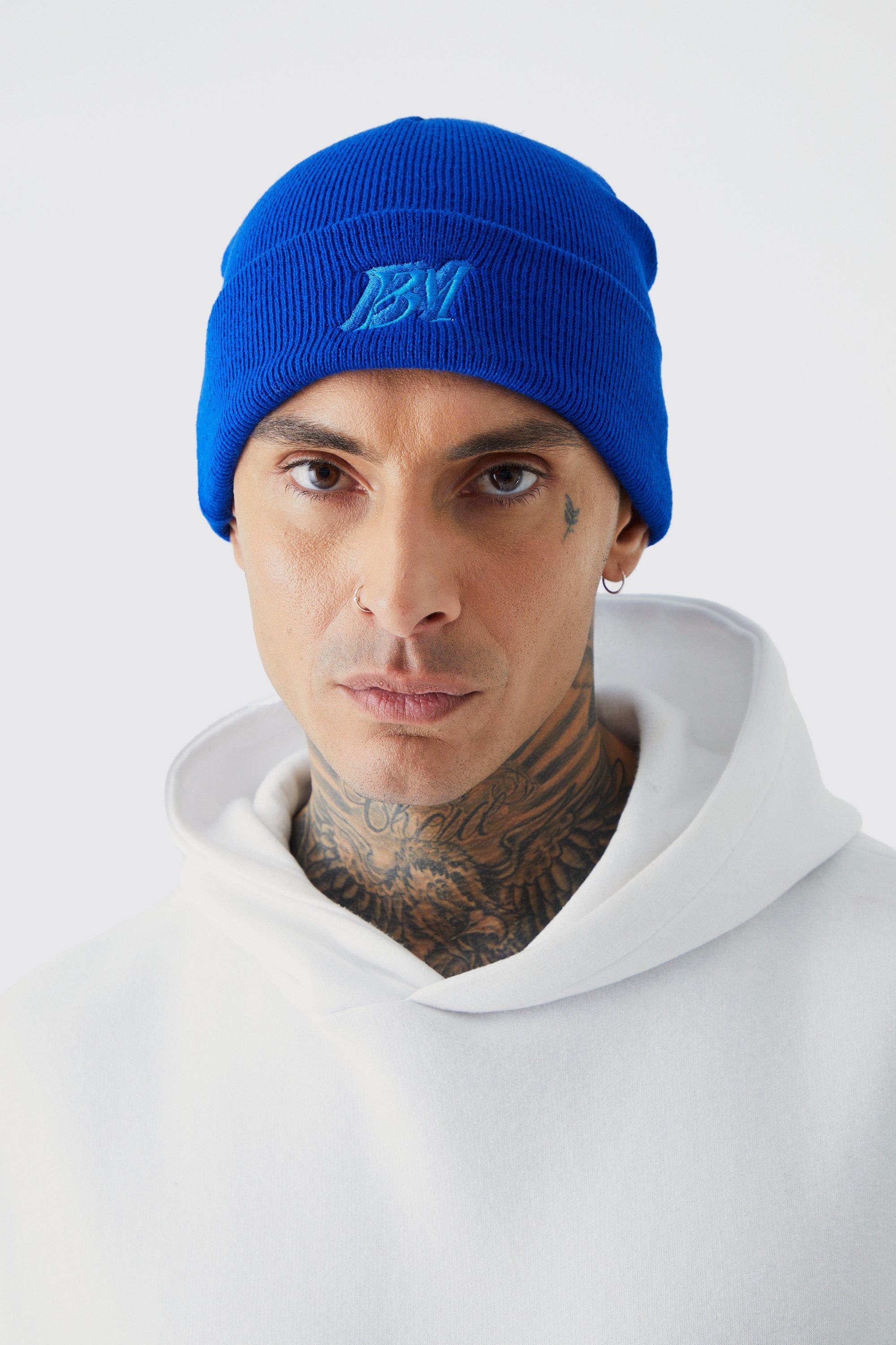 Boohoo Bm Embroidery Beanie in Blue