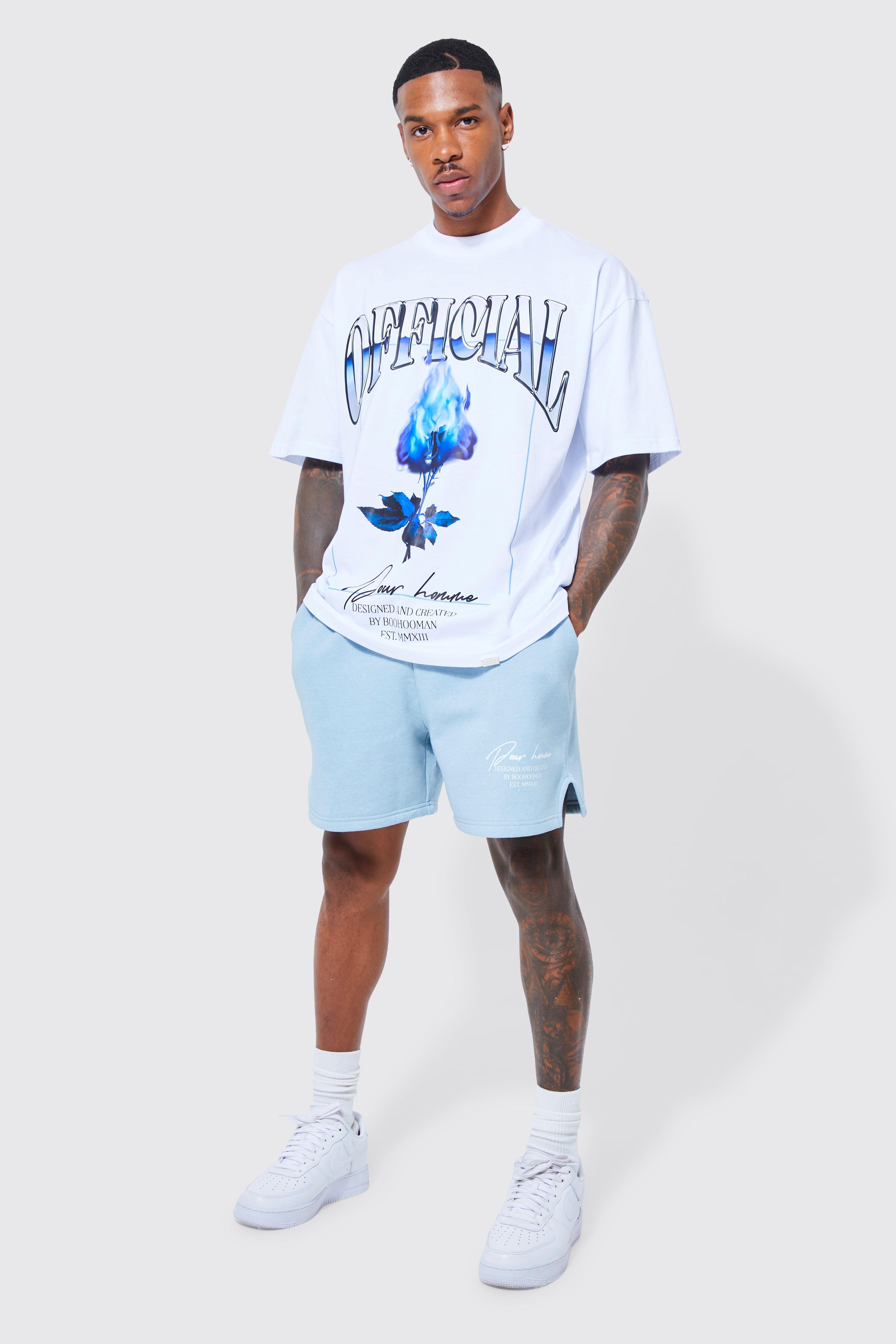 BoohooMAN Boxy Skull T-shirt & Volley Short Set in Blue for Men | Lyst