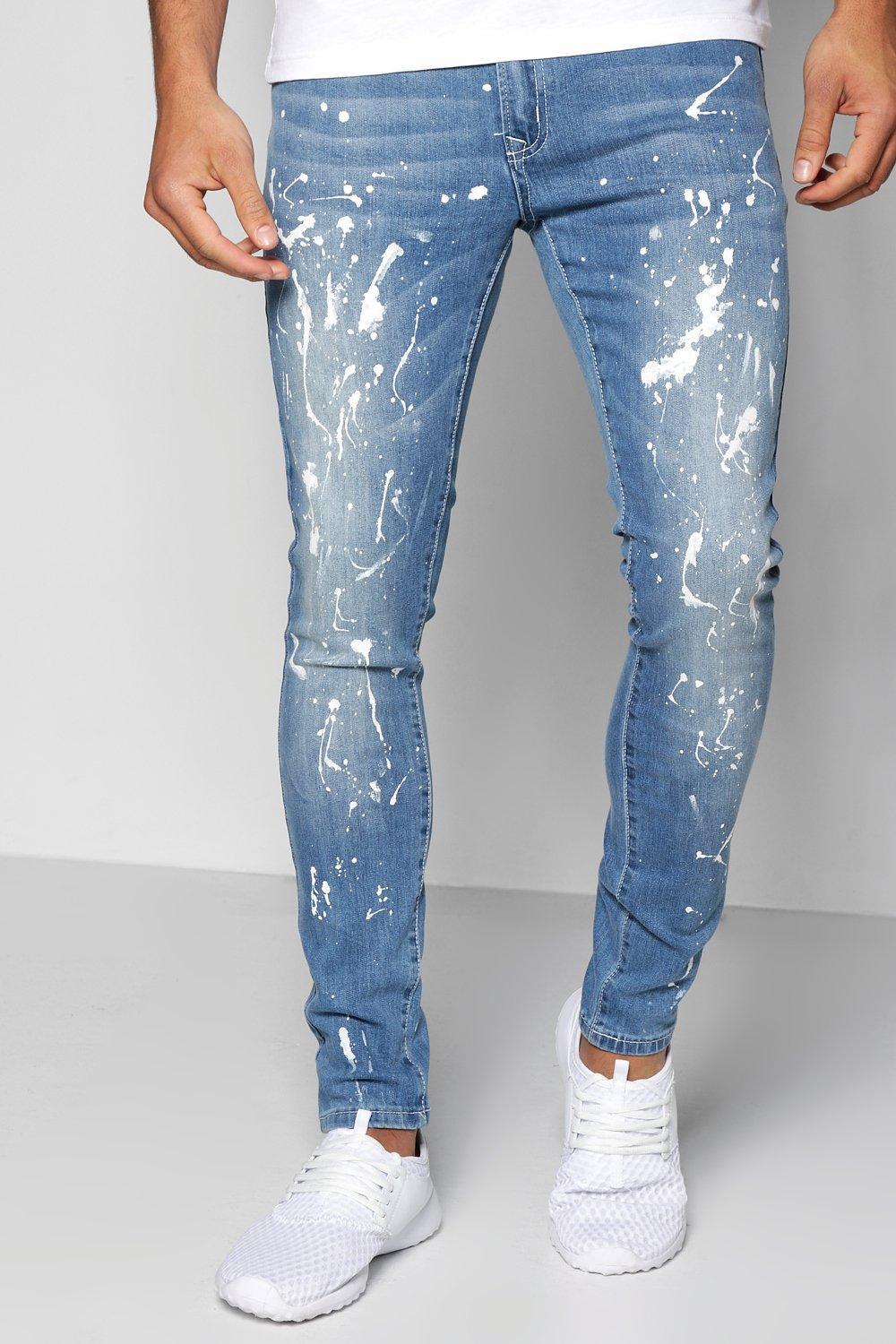 Boohoo Super Skinny Paint Splatter Jeans in Blue for Men | Lyst UK
