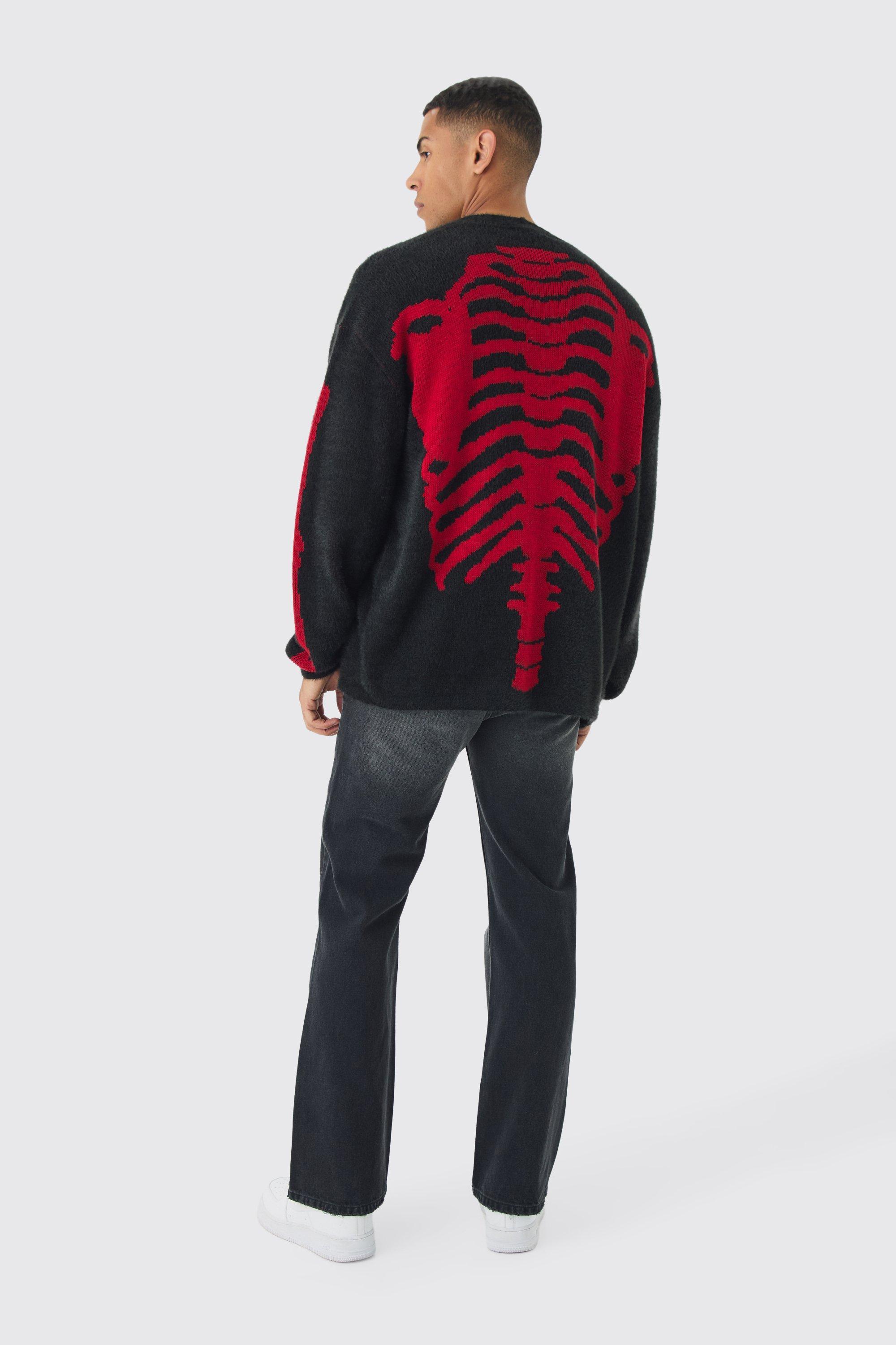 BoohooMAN Oversized Ribcage Intarsia Fluffy Knit Cardigan in Red for Men Lyst UK