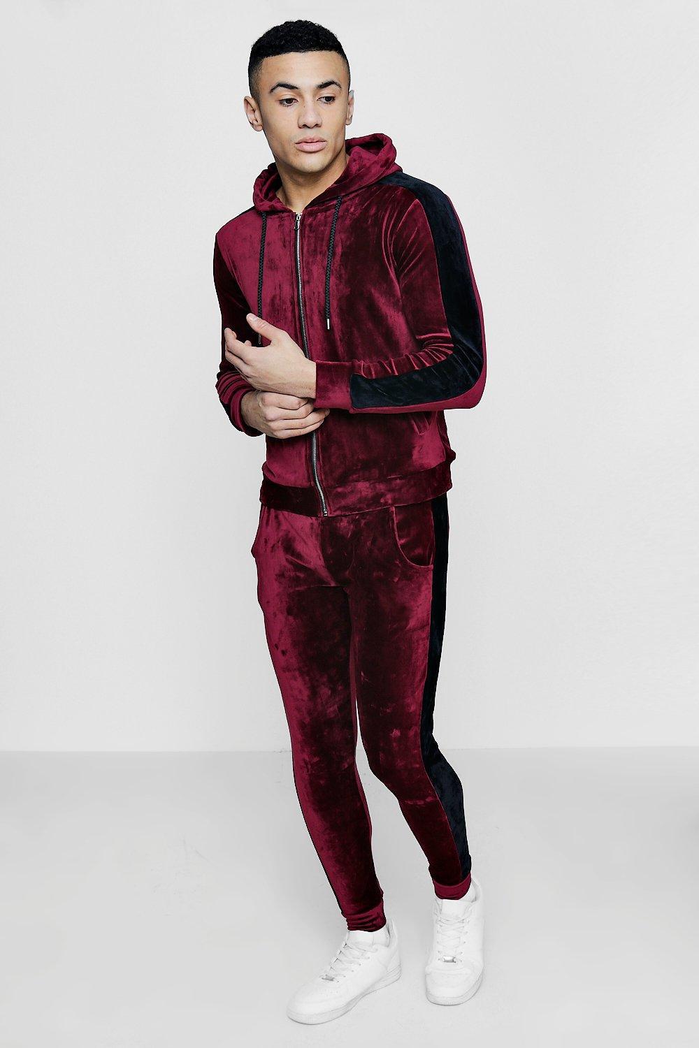 maroon velvet tracksuit