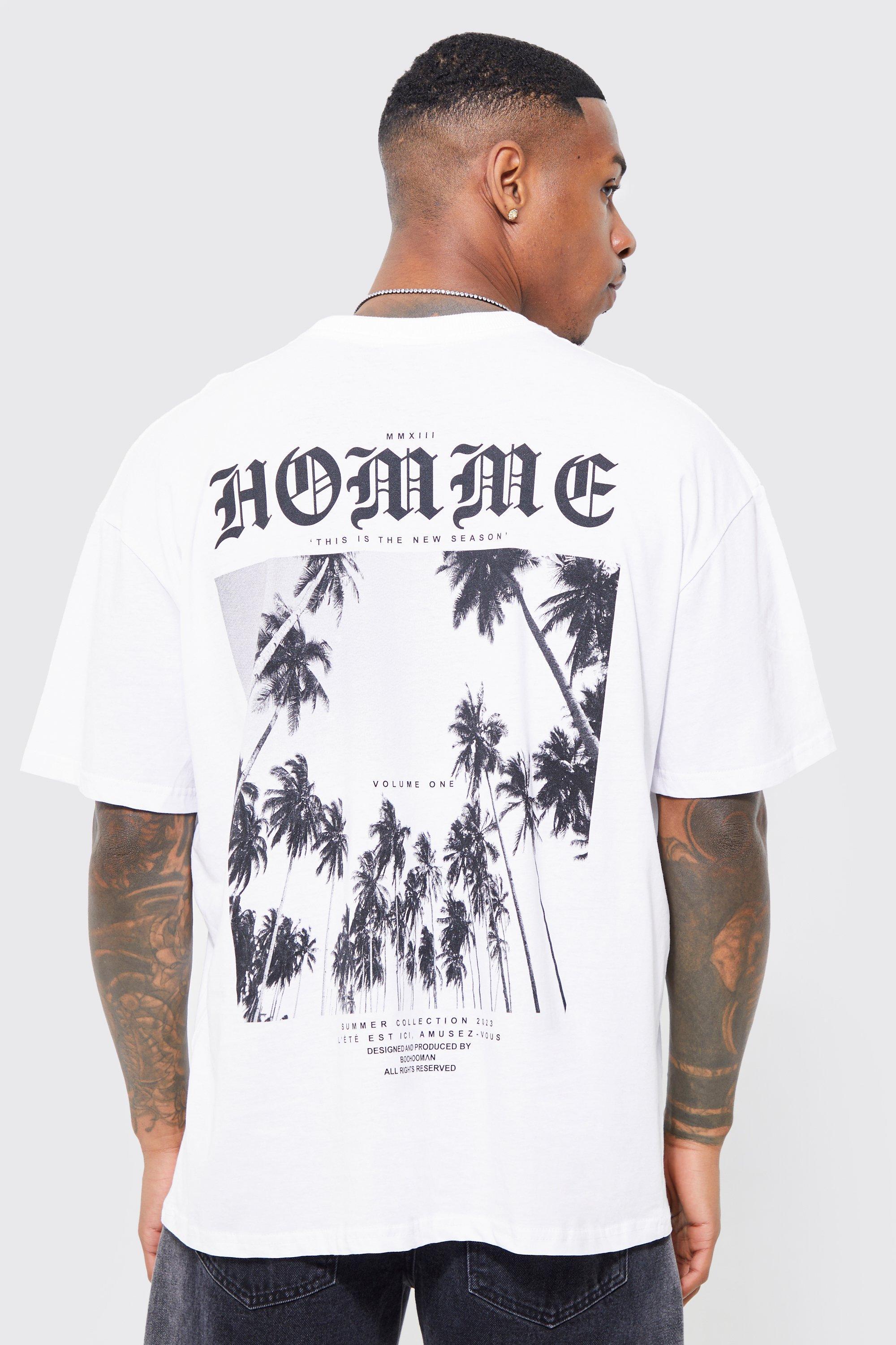 BoohooMAN Plus Oversized Vintage Palm Graphic T-shirt in Blue for Men