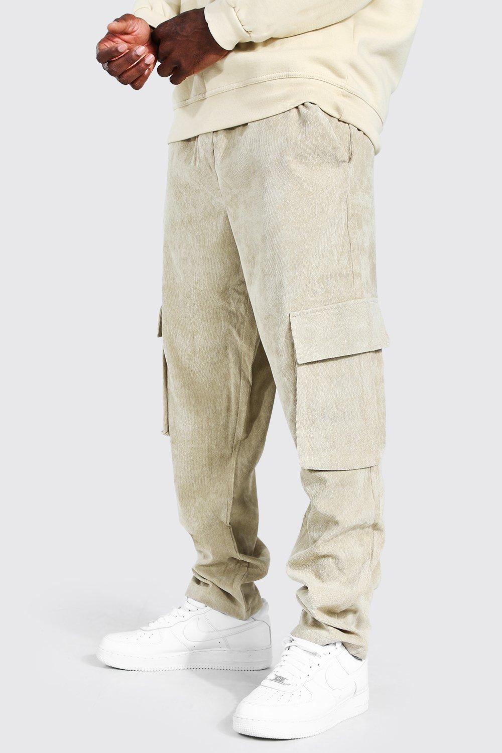 BoohooMAN Corduroy Straight Leg Cargo Trouser in Natur für Herren Lyst DE