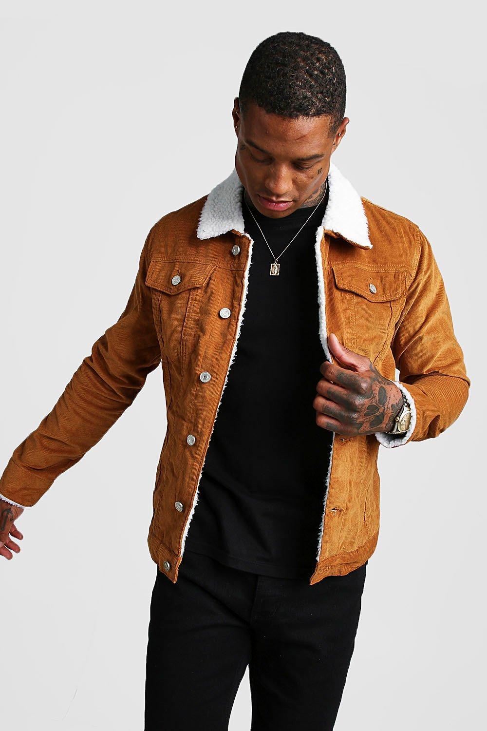 BoohooMAN Cord Jacket With Collar in Tan (Brown) for Men Lyst