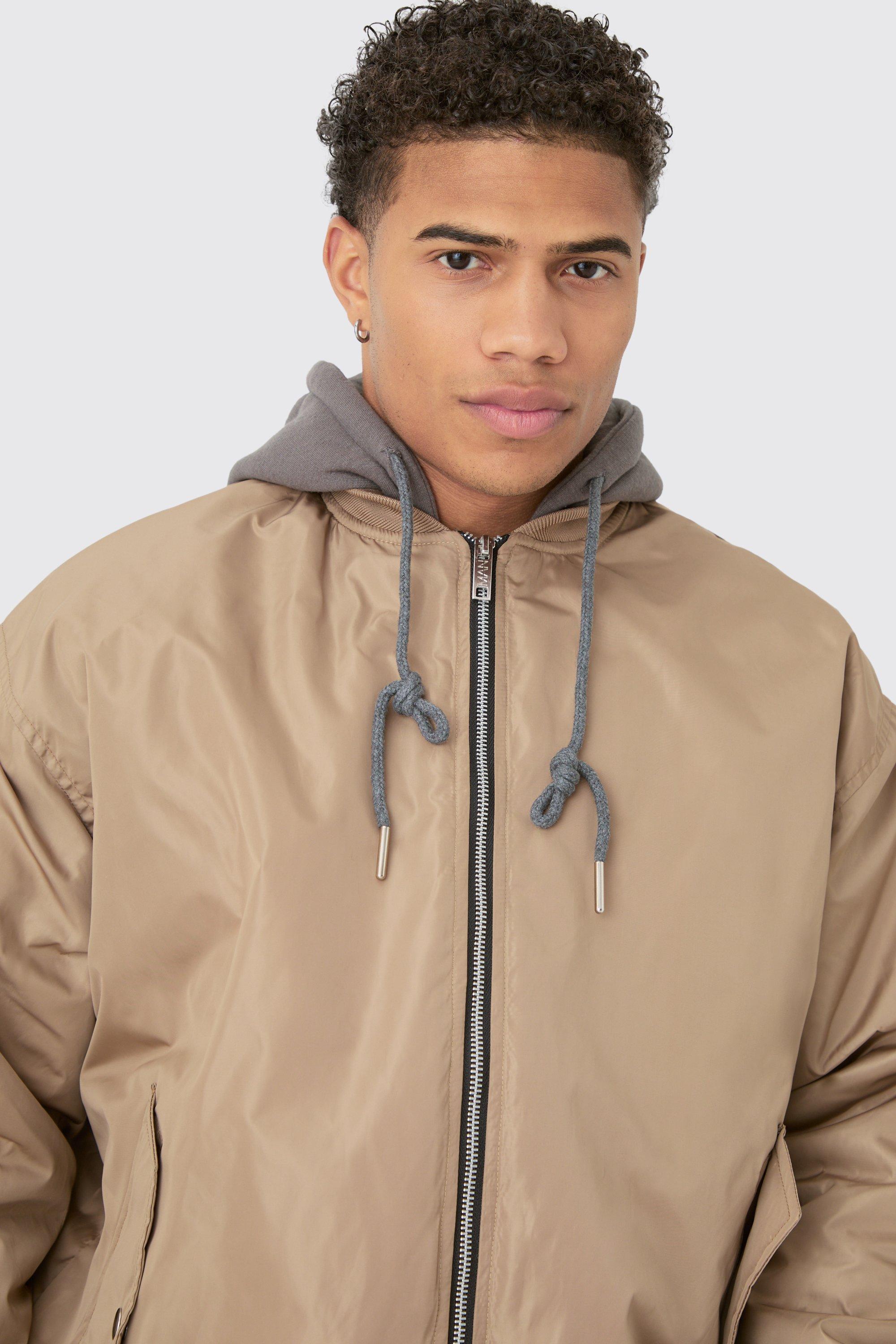 BoohooMAN Oversized Hooded Ma1 Bomber Jacket in Natural for Men Lyst UK