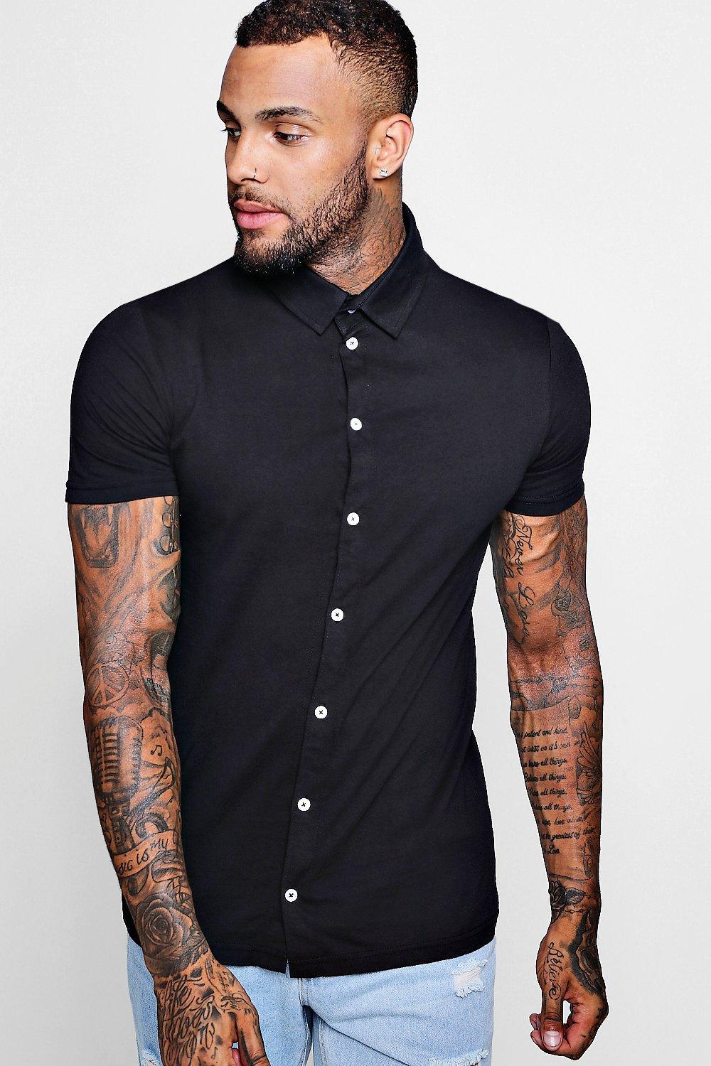 BoohooMAN Short Sleeve Jersey Shirt in Black for Men - Lyst