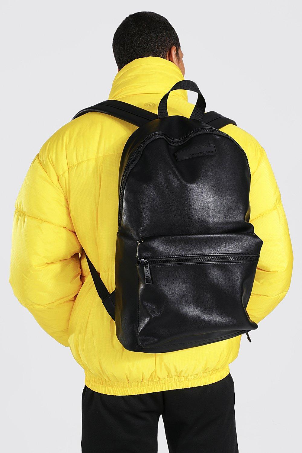 black leather look backpack