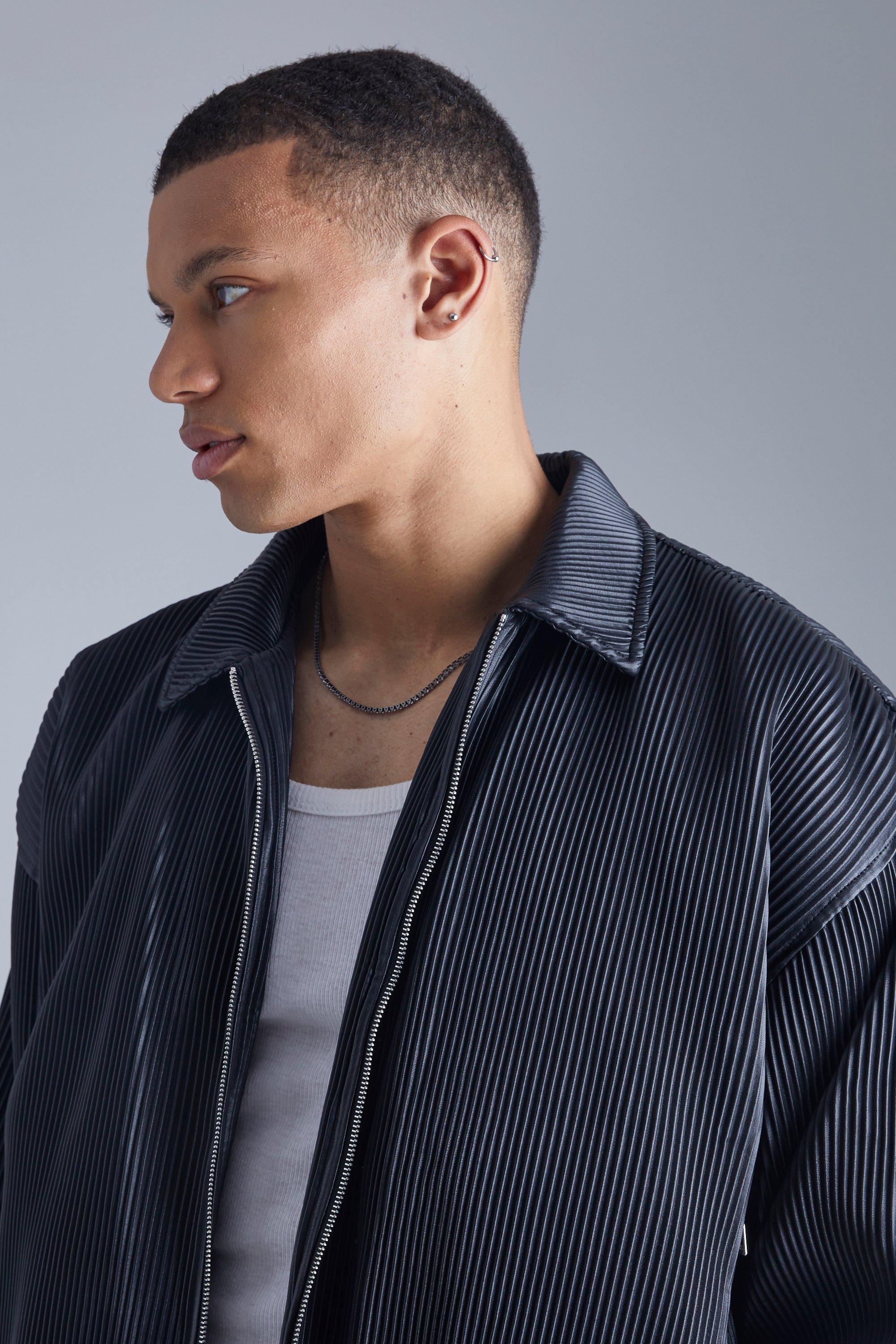 Boxy pleated faux leather harrington Clearance