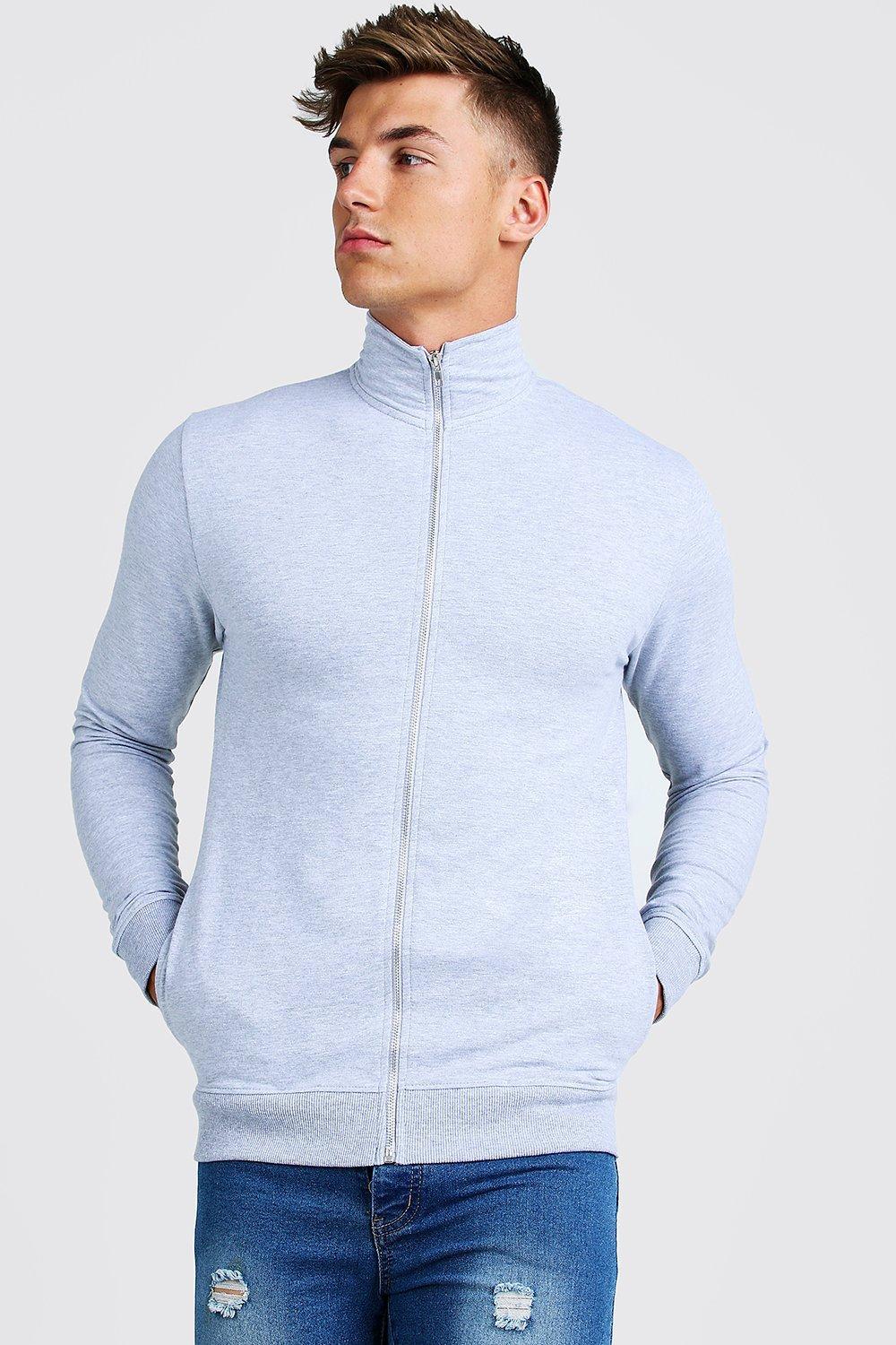 BoohooMAN Muscle Fit Funnel Neck Zip Through Sweatshirt in Grey (Gray