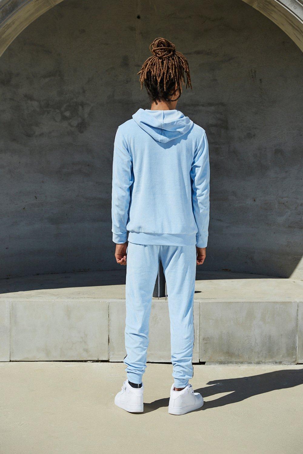 Boohoo Velour Tracksuit With Stripe in Blue for Men | Lyst