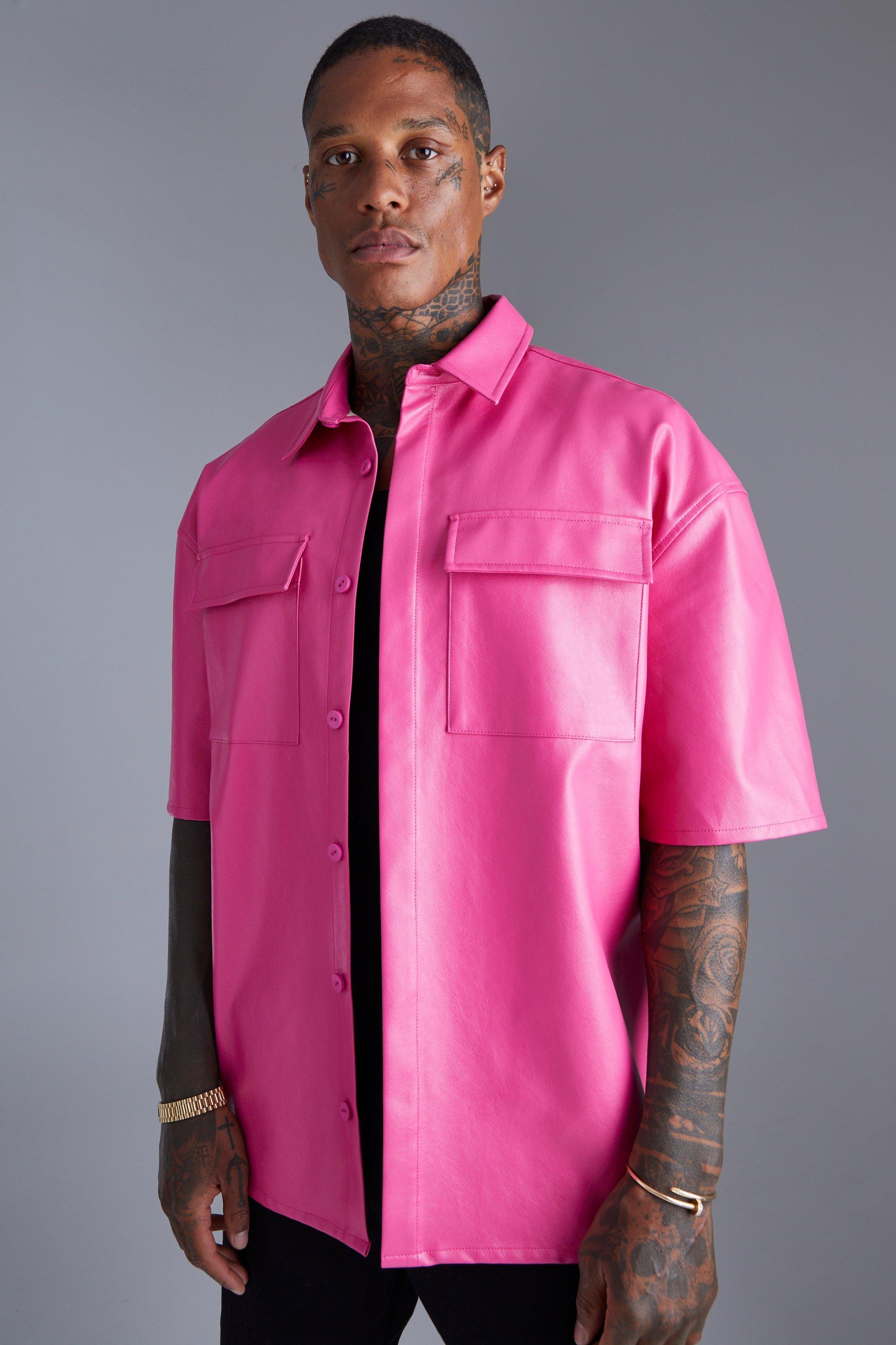 Boohoo Short Sleeve Boxy Oversized Pu Shirt in Pink for Men Lyst