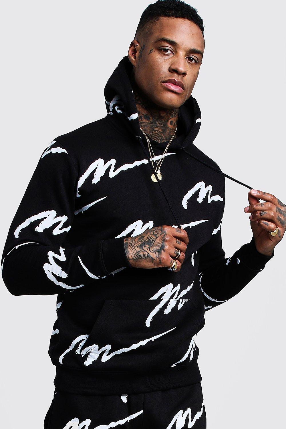 all over man printed hooded tracksuit