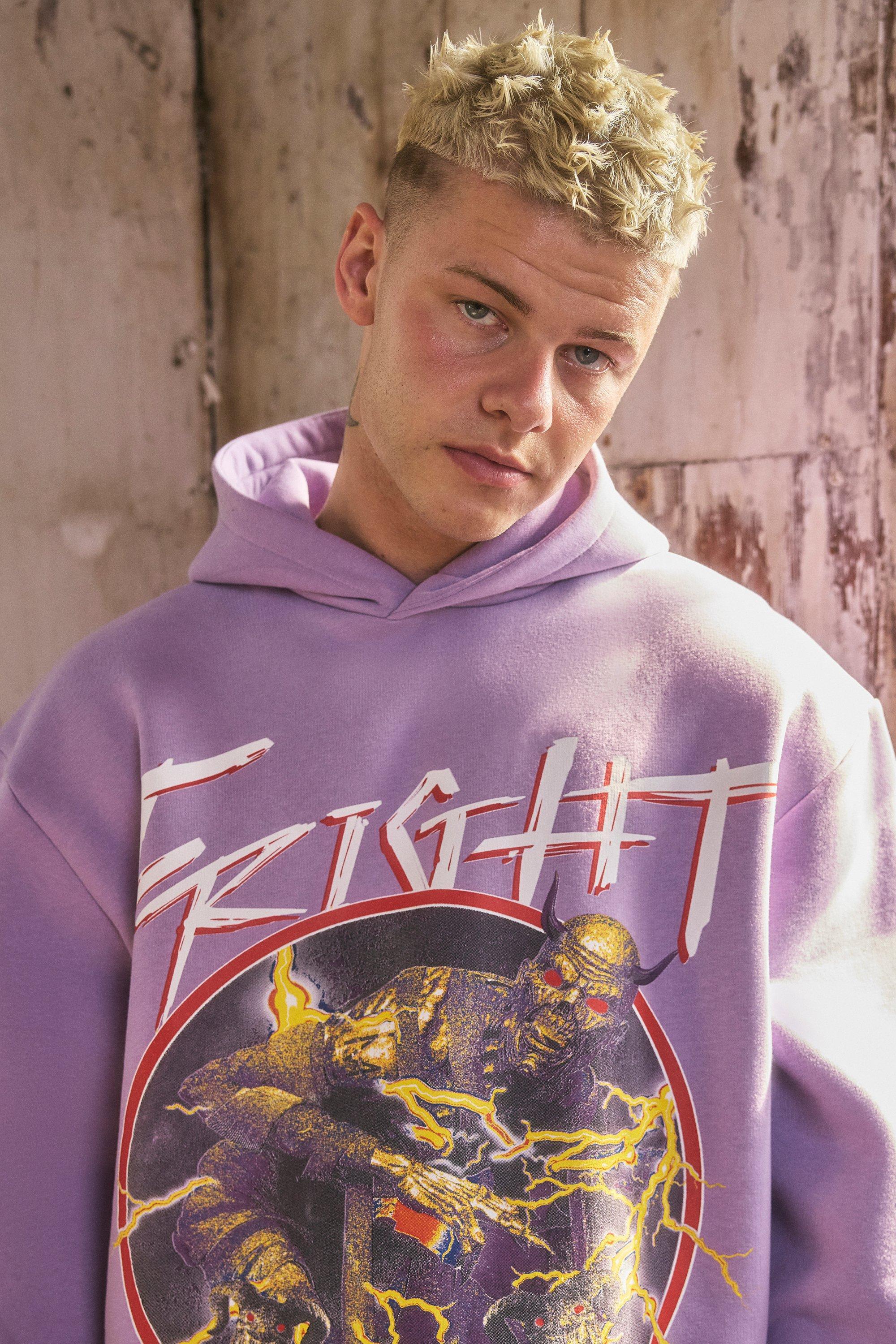 oversized bleach tie dye skull graphic hoodie