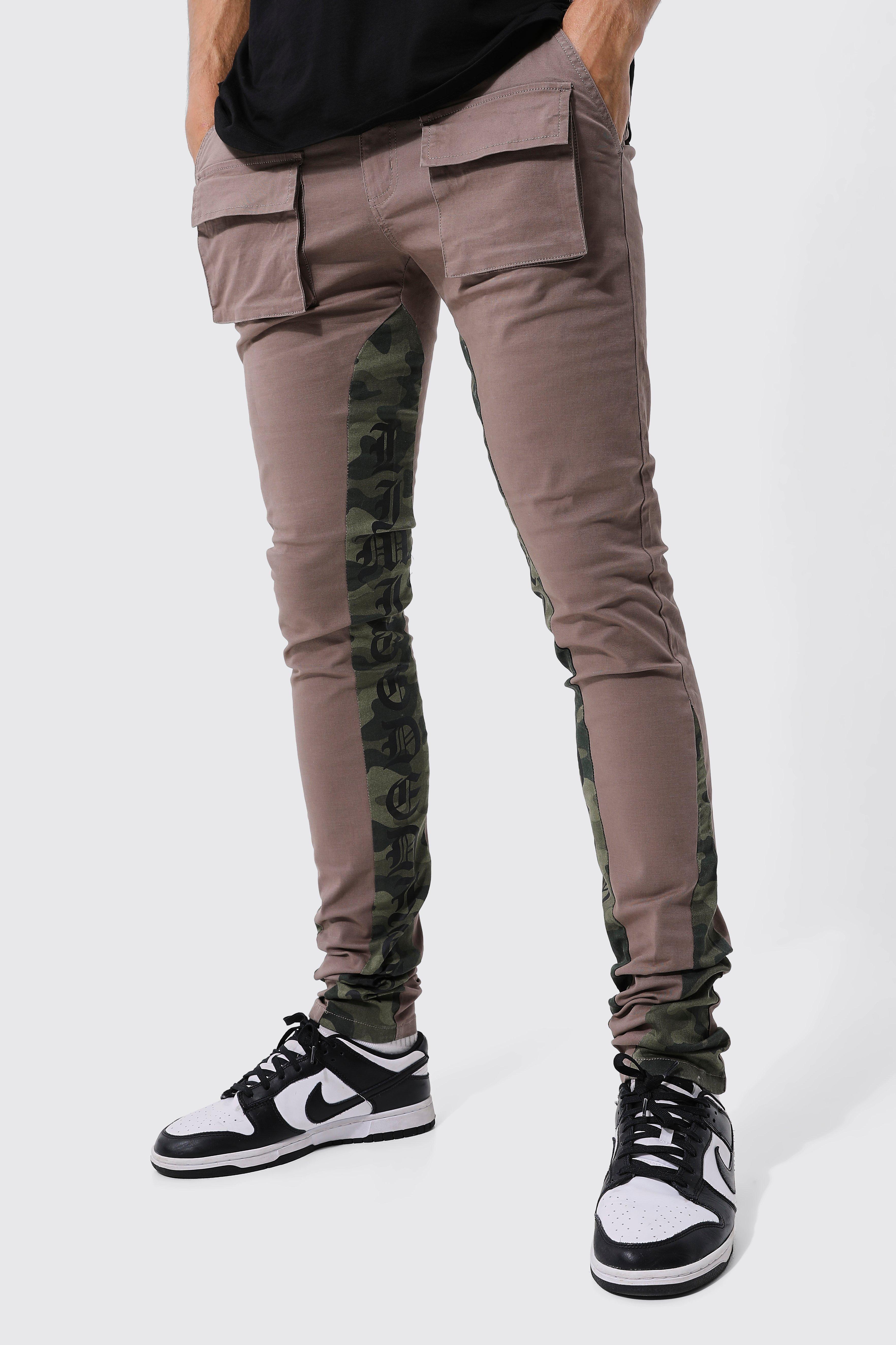 BoohooMAN Tall Fixed Skinny Gusset Camo Cargo Trouser in Black for Men