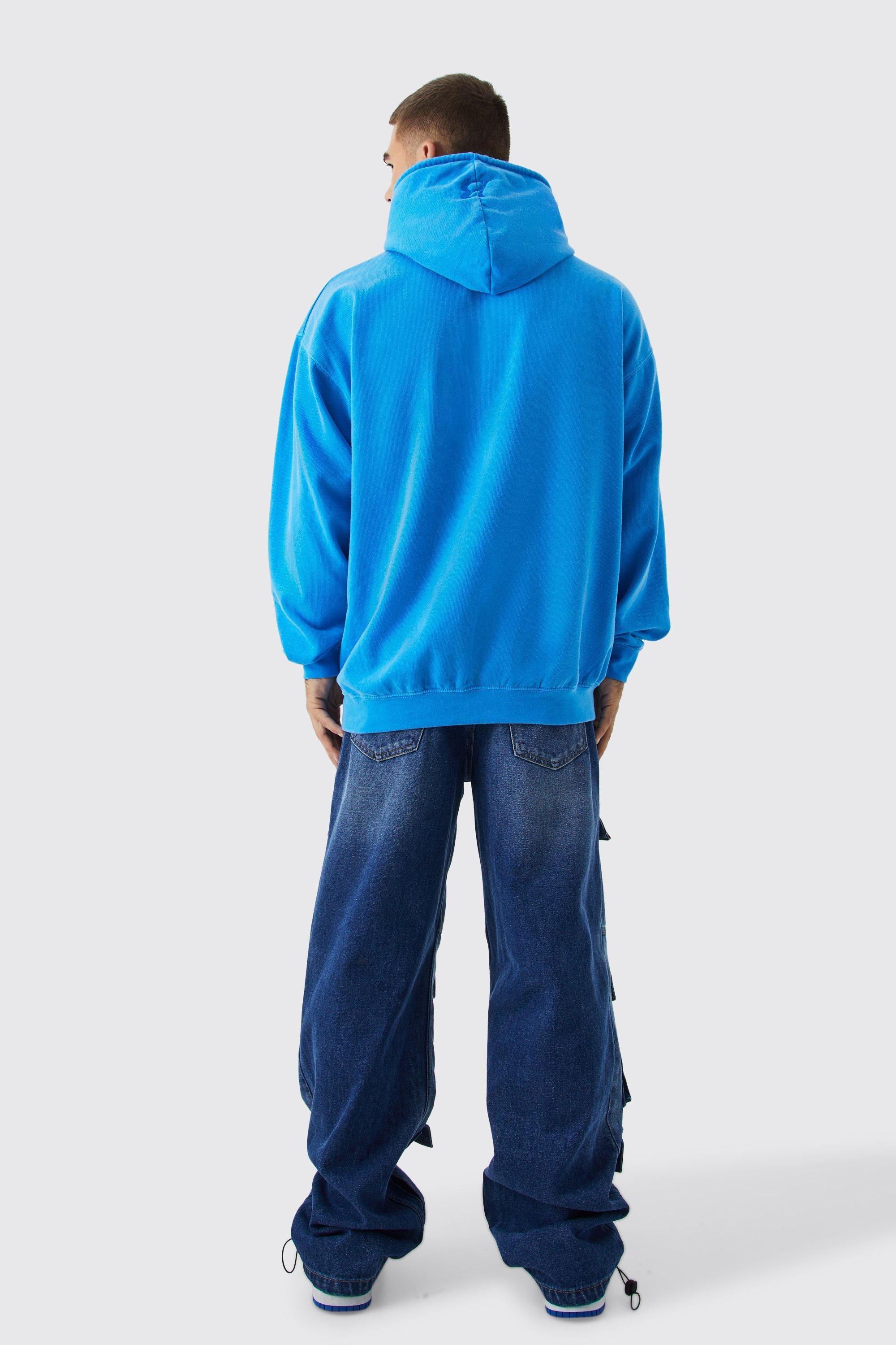 Boohoo Oversized Washed Embroidered Hoodie in Blue | Lyst
