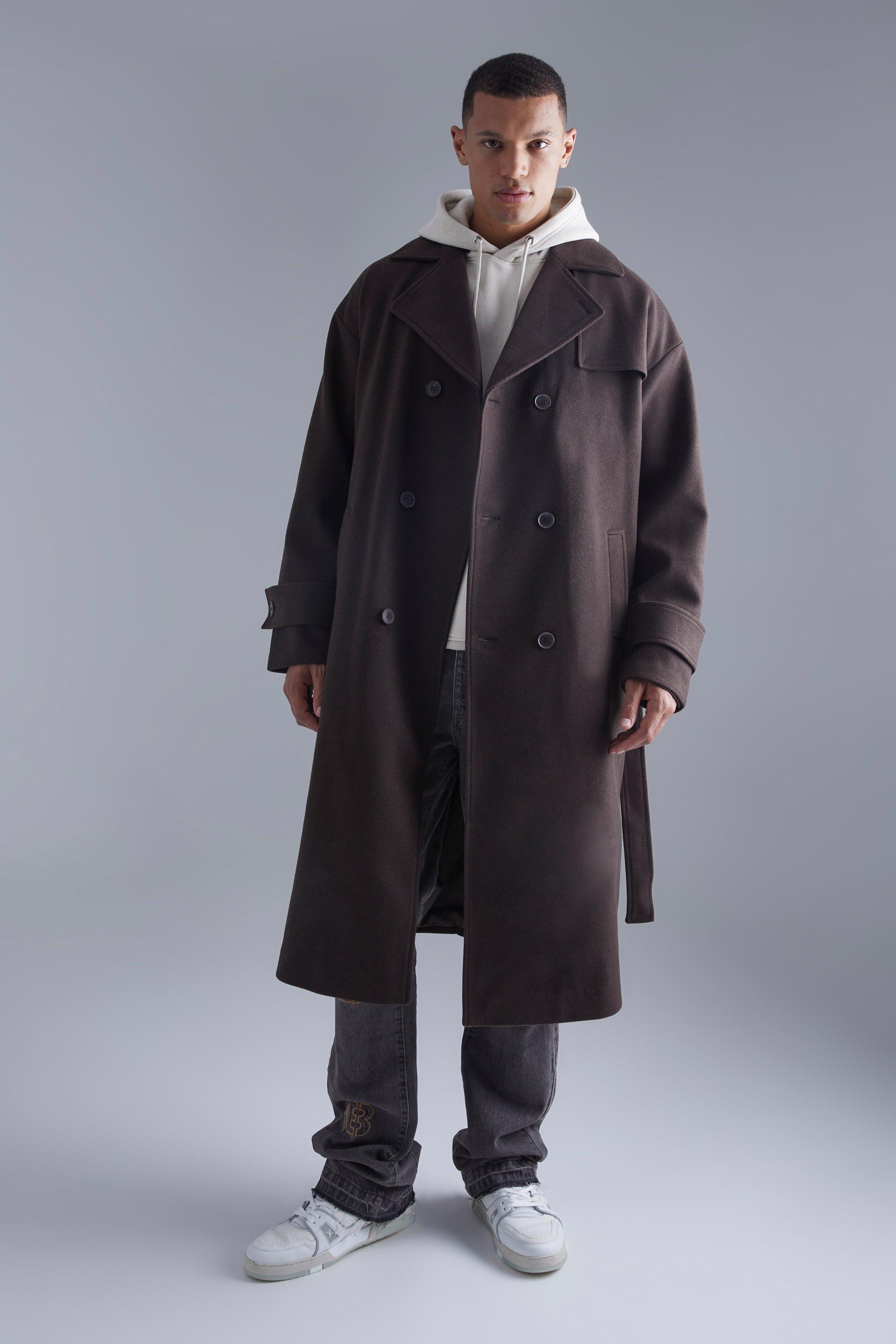 BoohooMAN Tall Double Breasted Trench Overcoat in Blue for Men