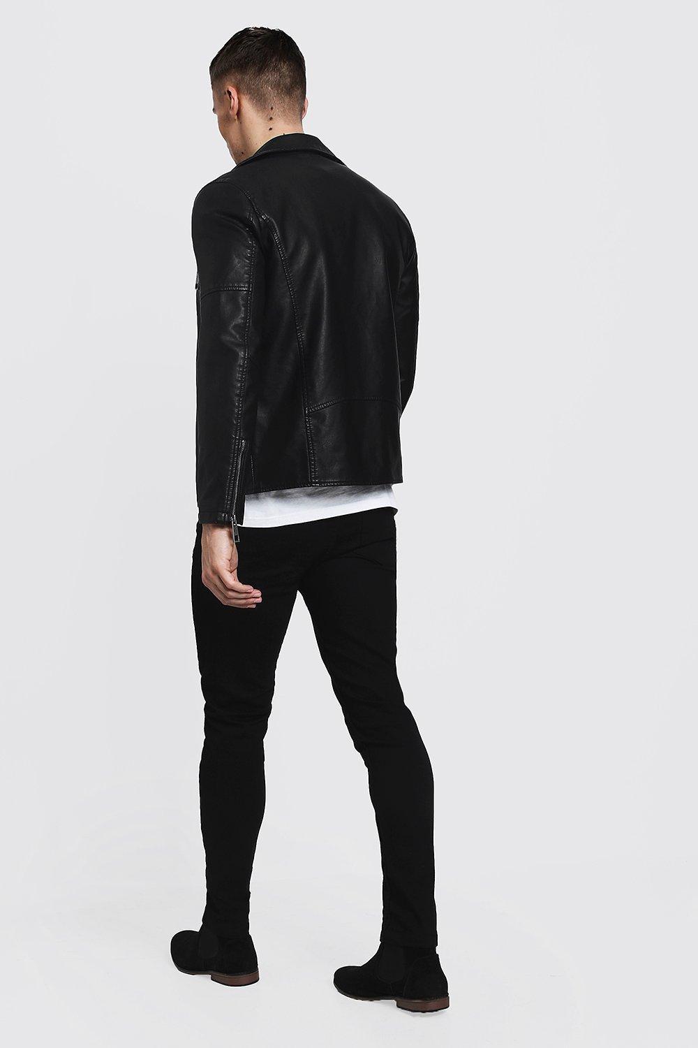 Boohooman Faux Leather Biker Jacket In Black For Men Lyst Boohooman Black Faux Leather Biker Jacket For Men Lyst View Fullscreen