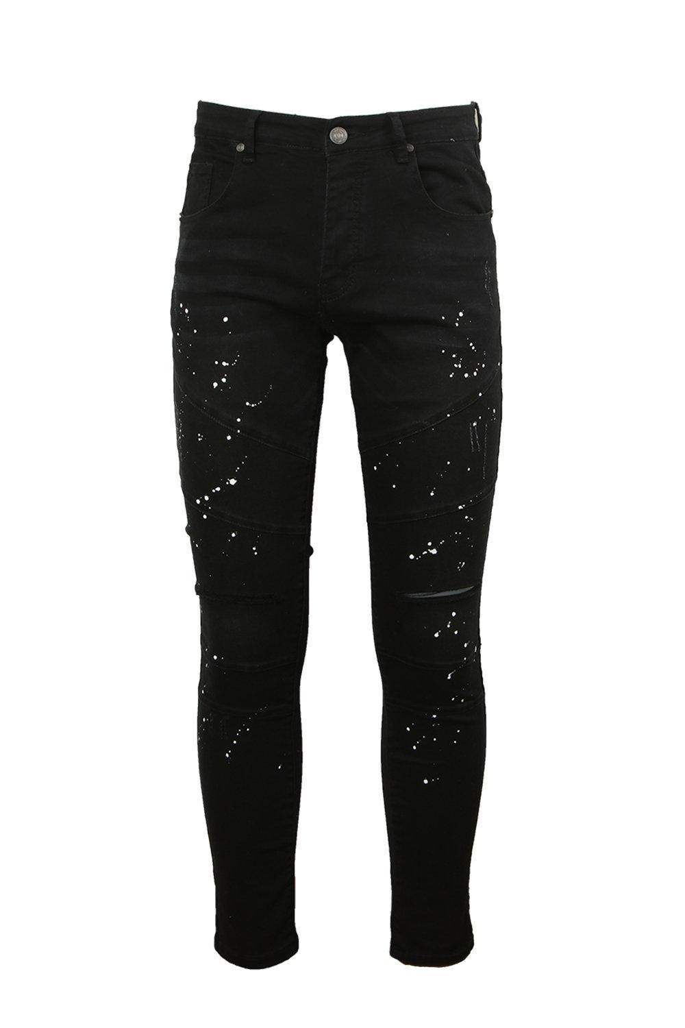 Boohoo Skinny Fit Panelled Jeans With Paint Splatter in Black for Men | Lyst