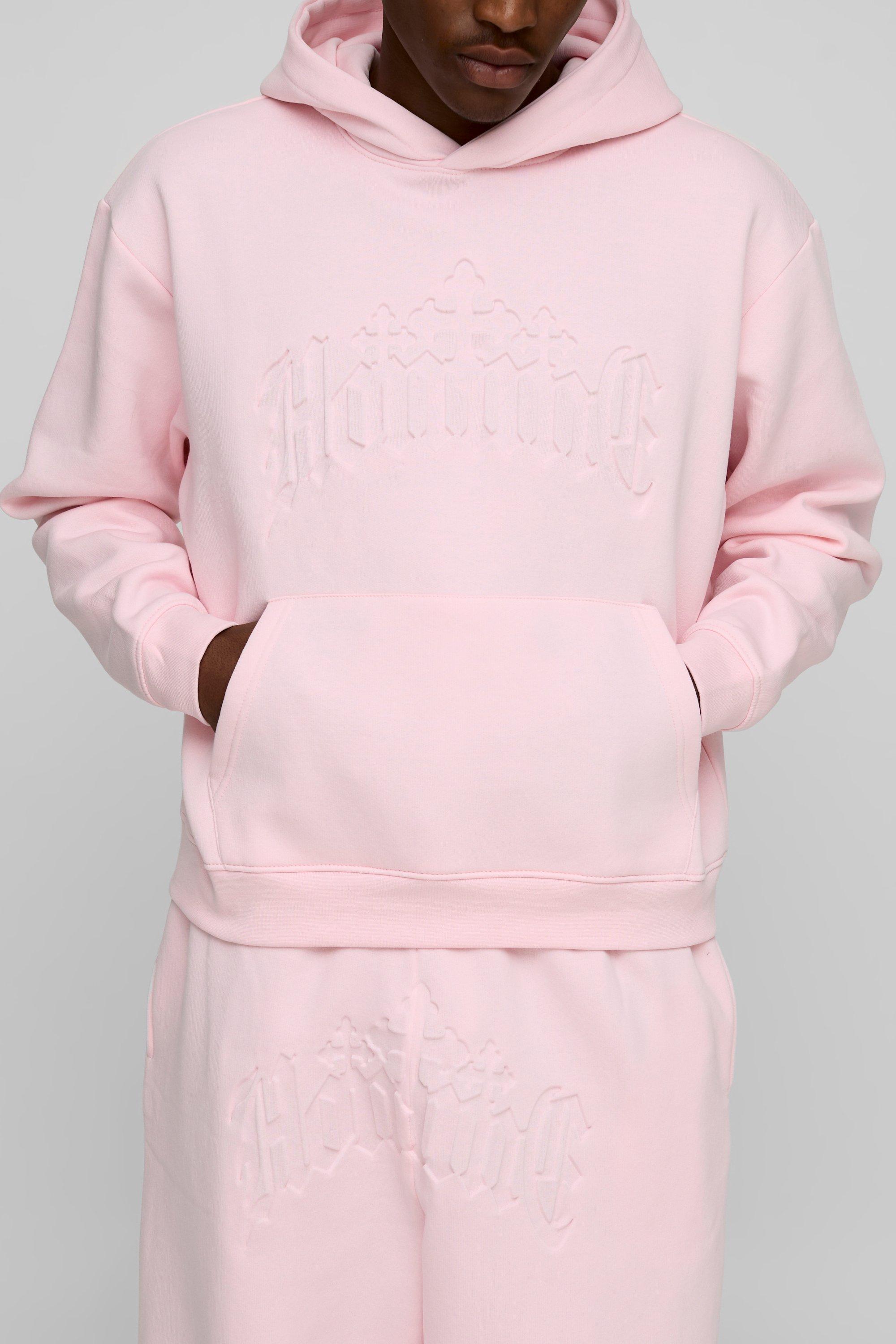 Boohooman Oversized Pink Velour Tracksuit Mens BoohooMAN