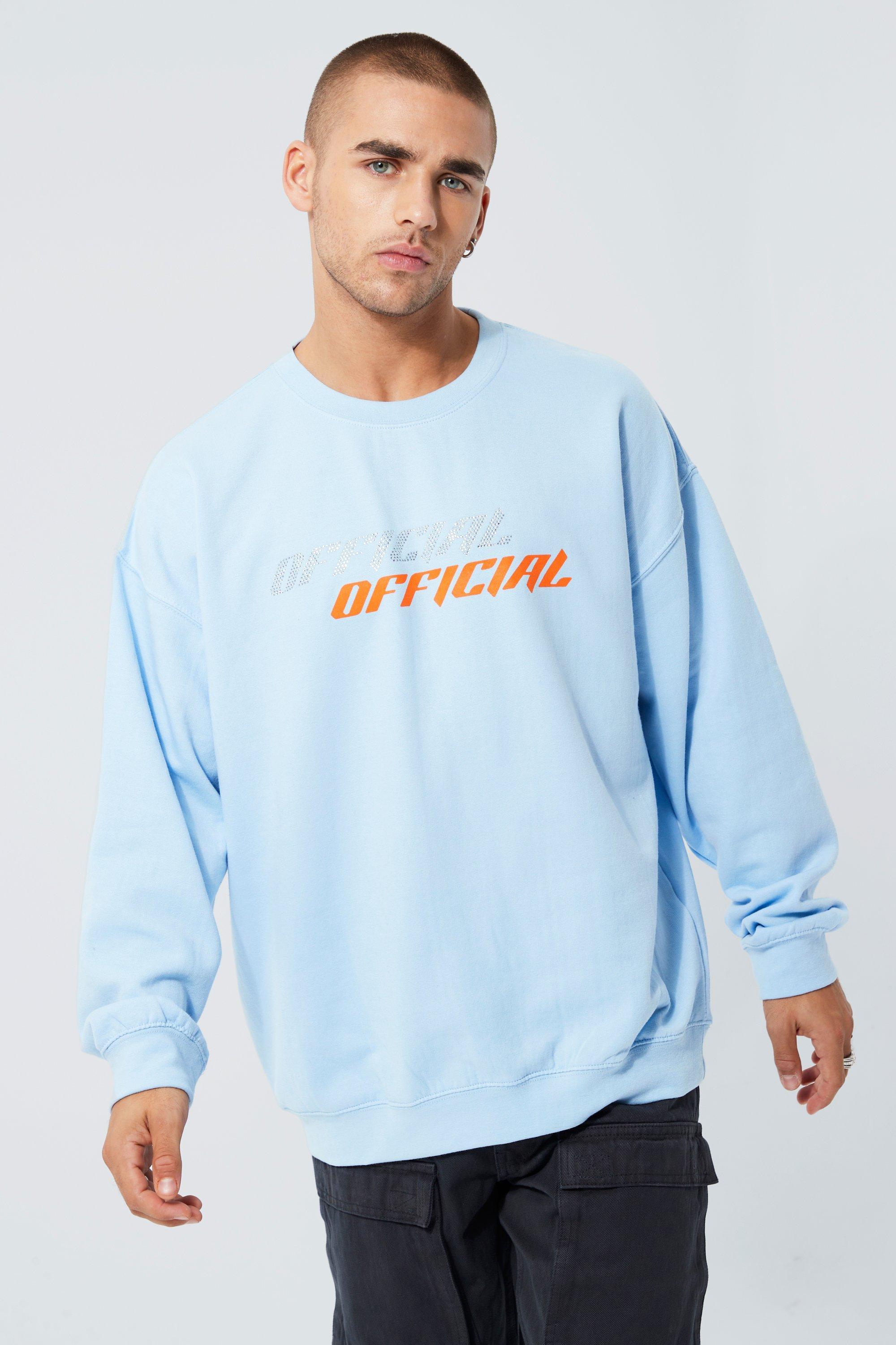 BoohooMAN Oversized Official Rhinestone Print Long Sleeve T-shirt in Blue  for Men | Lyst