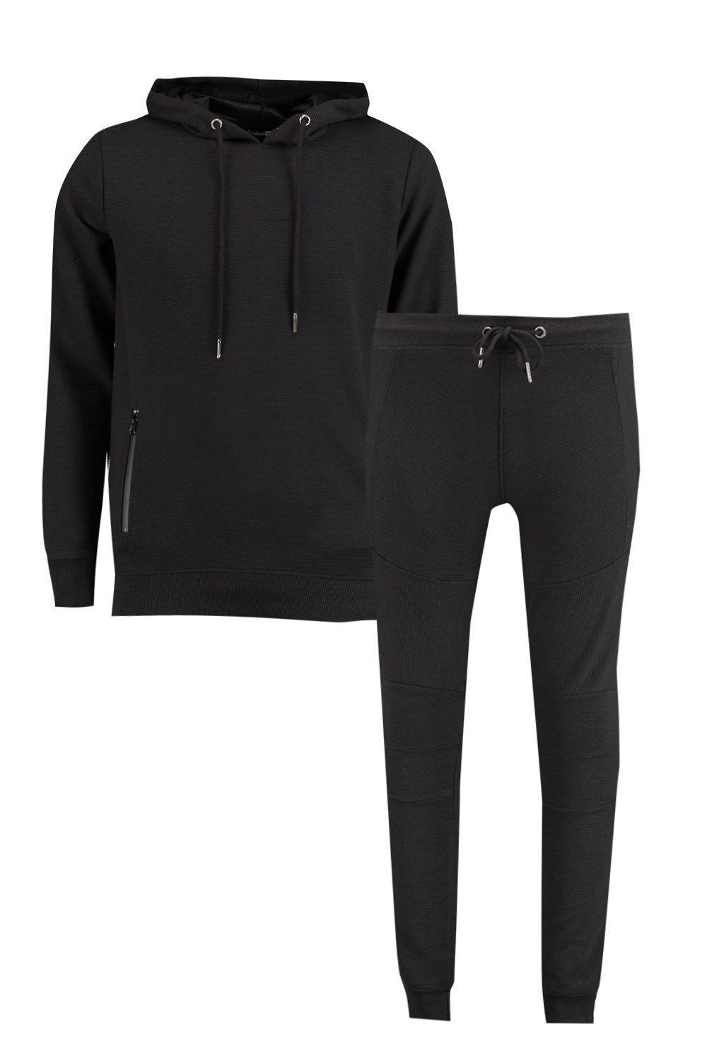 Boohoo Cotton Skinny Fit Ribbed Over The Head Tracksuit in Black for ...