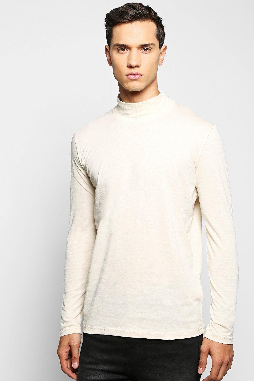 Boohoo Long Sleeve High Neck T Shirt in Natural for Men | Lyst