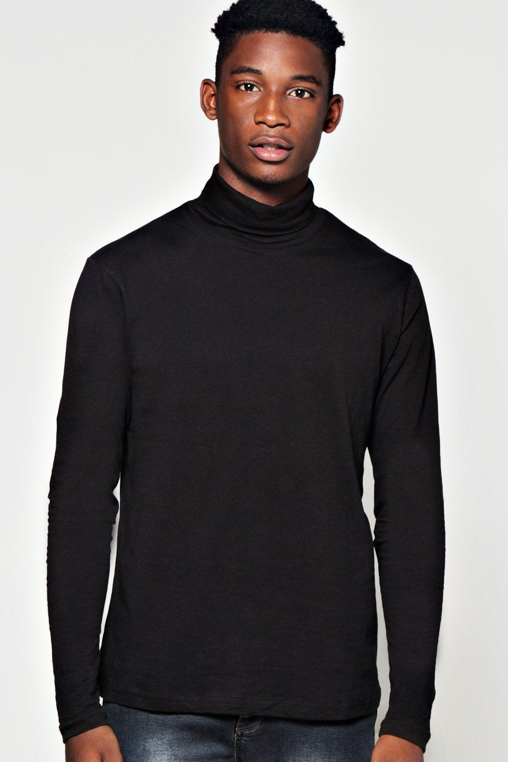 Lyst - Boohoo Long Sleeve Jersey Roll Neck Top in Black for Men