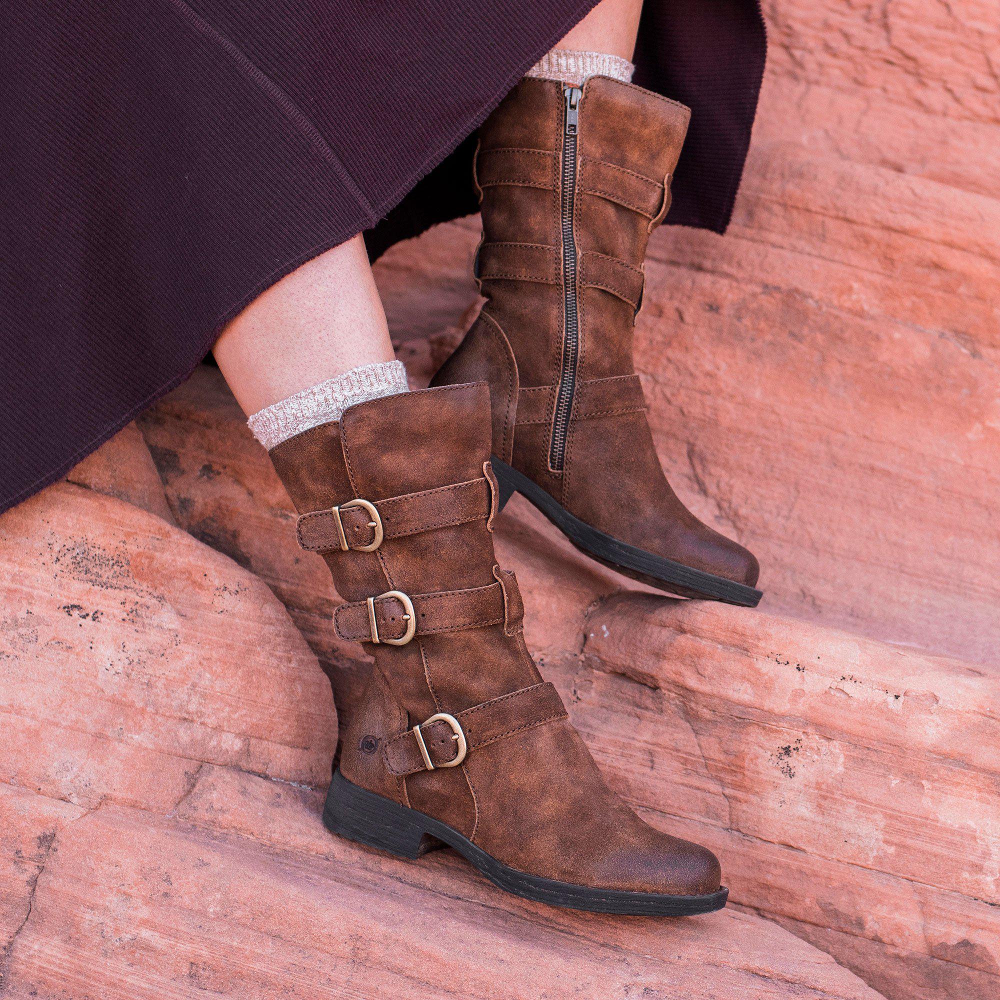 born buckle leather boots