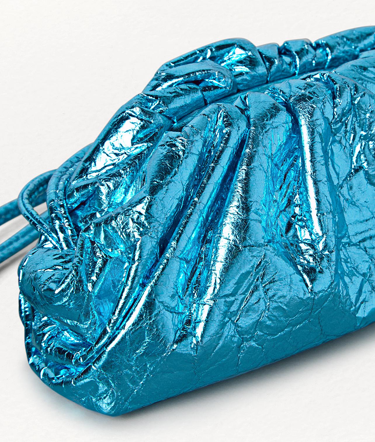 Bottega Veneta Metallic Blue Leather Mini The Pouch Bag at 1stDibs