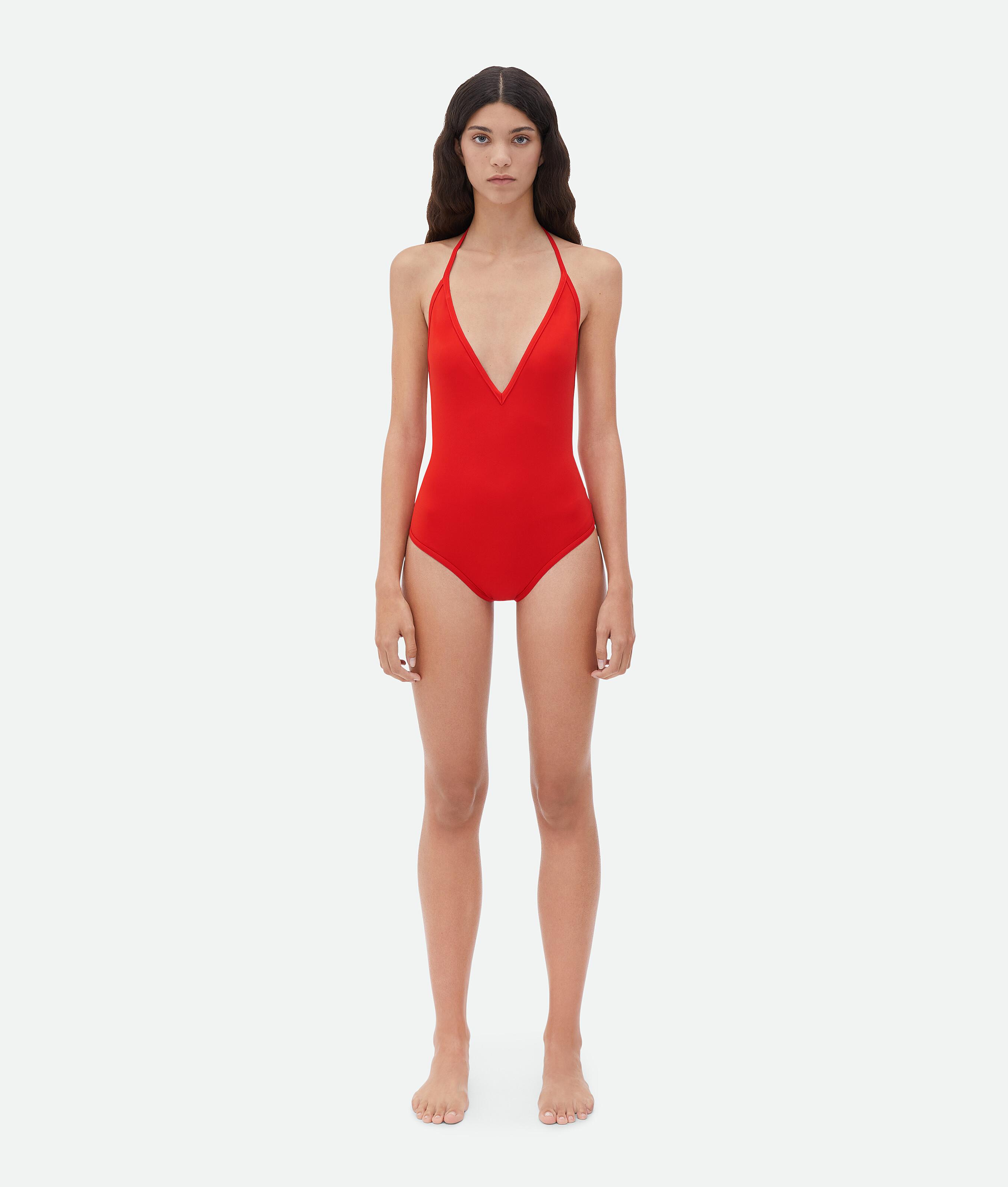 Bottega Veneta Stretch Nylon Halter Neck Swimsuit in Red | Lyst