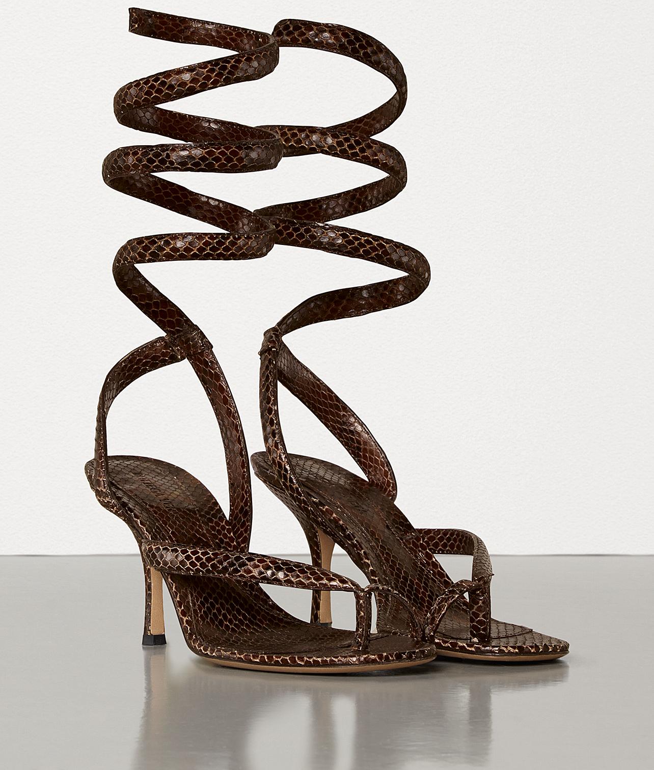 Bottega Veneta Spiral Python-embossed Leather Sandals in Chocolate 