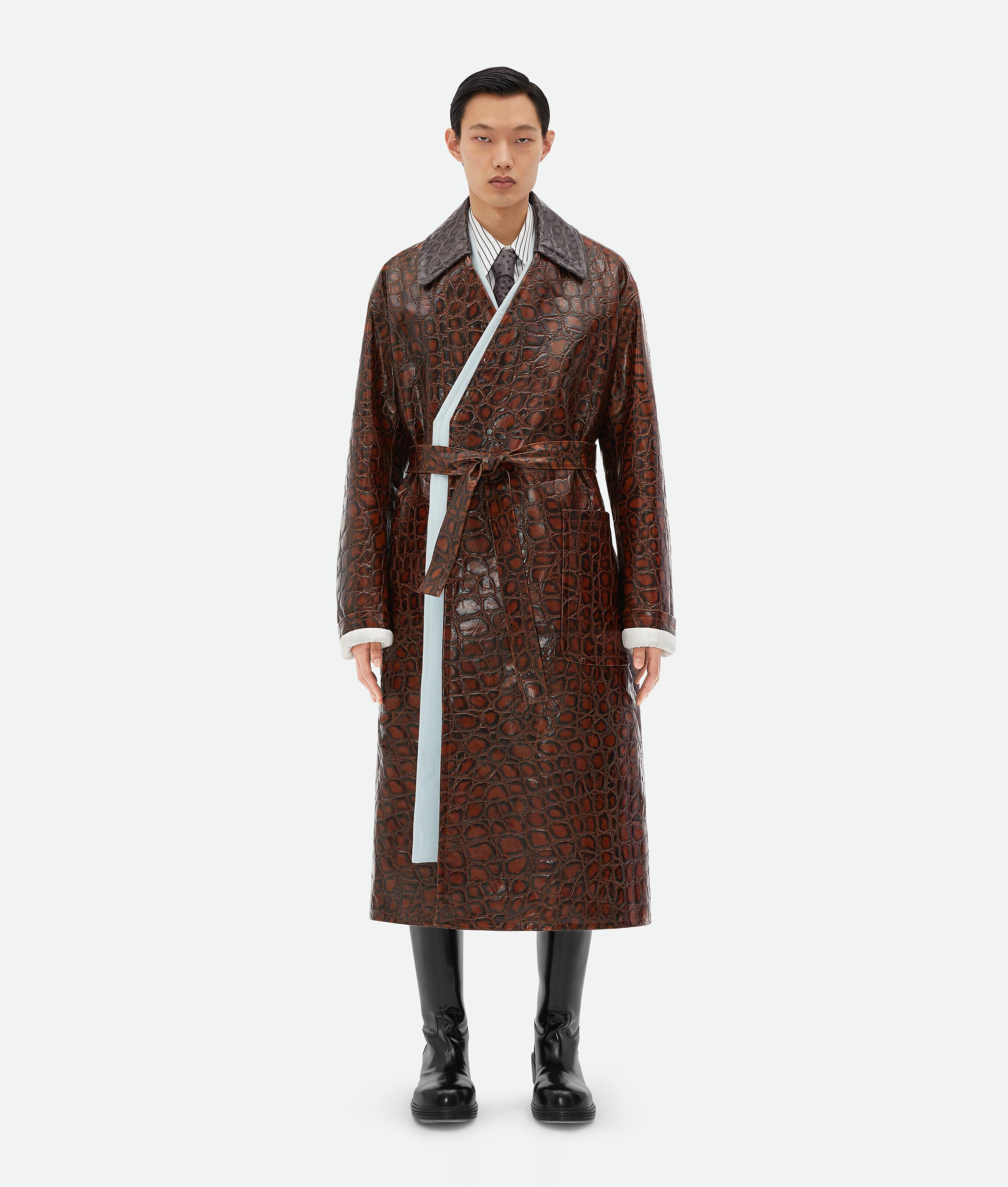 Bottega Veneta Crocodile-effect Leather Coat in Brown for Men