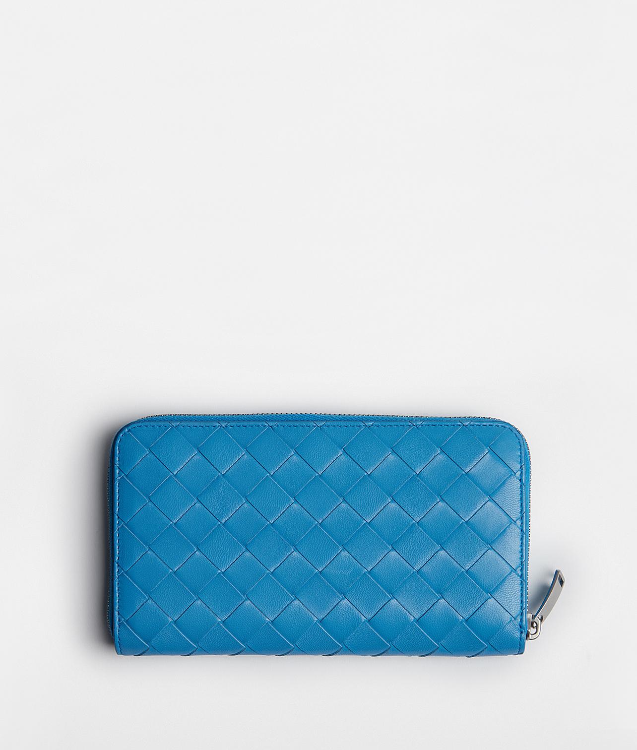 Bottega Veneta Leather Zip-around Wallet in Blue - Lyst